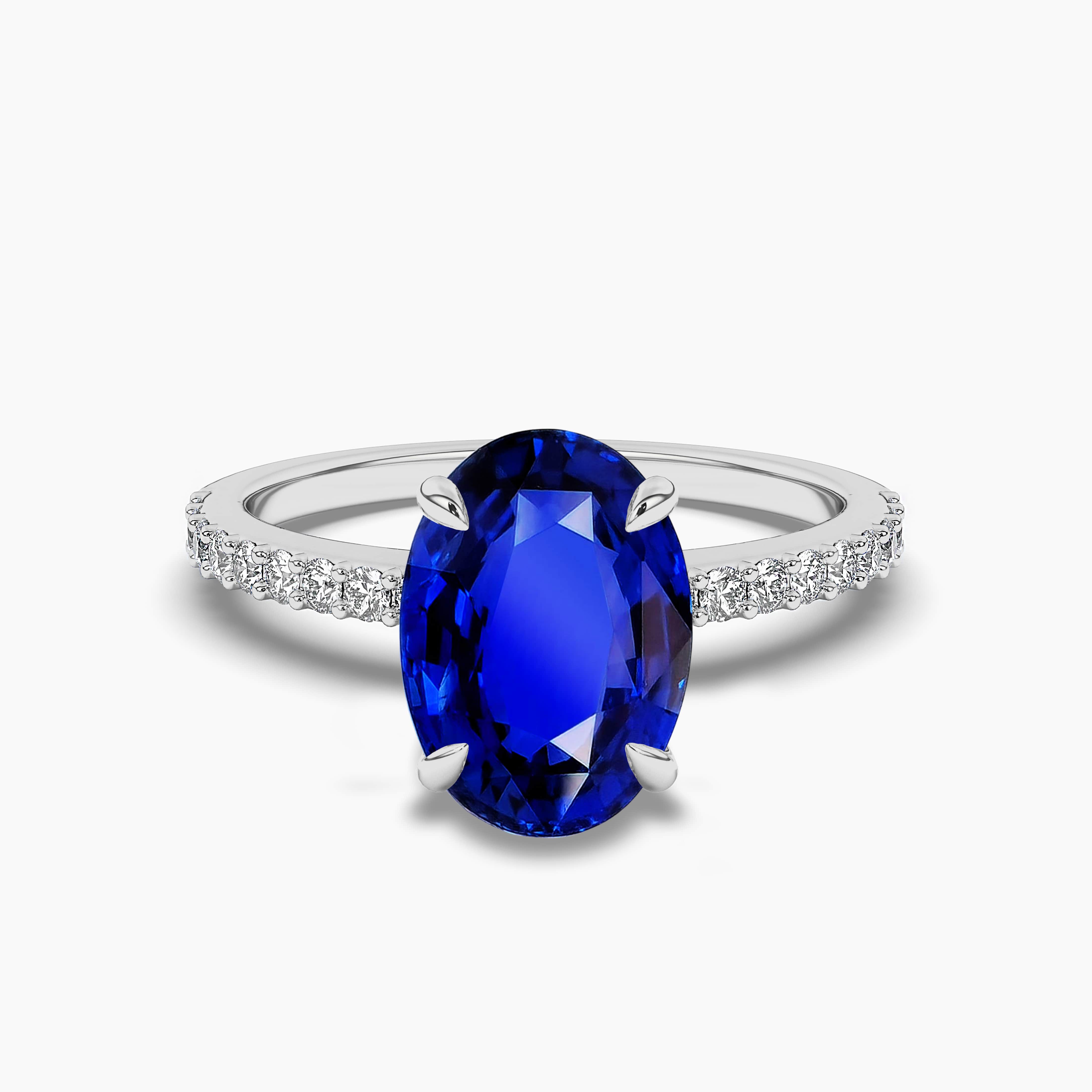 Blue Sapphire Oval Cut Diamond Engagement White Ring