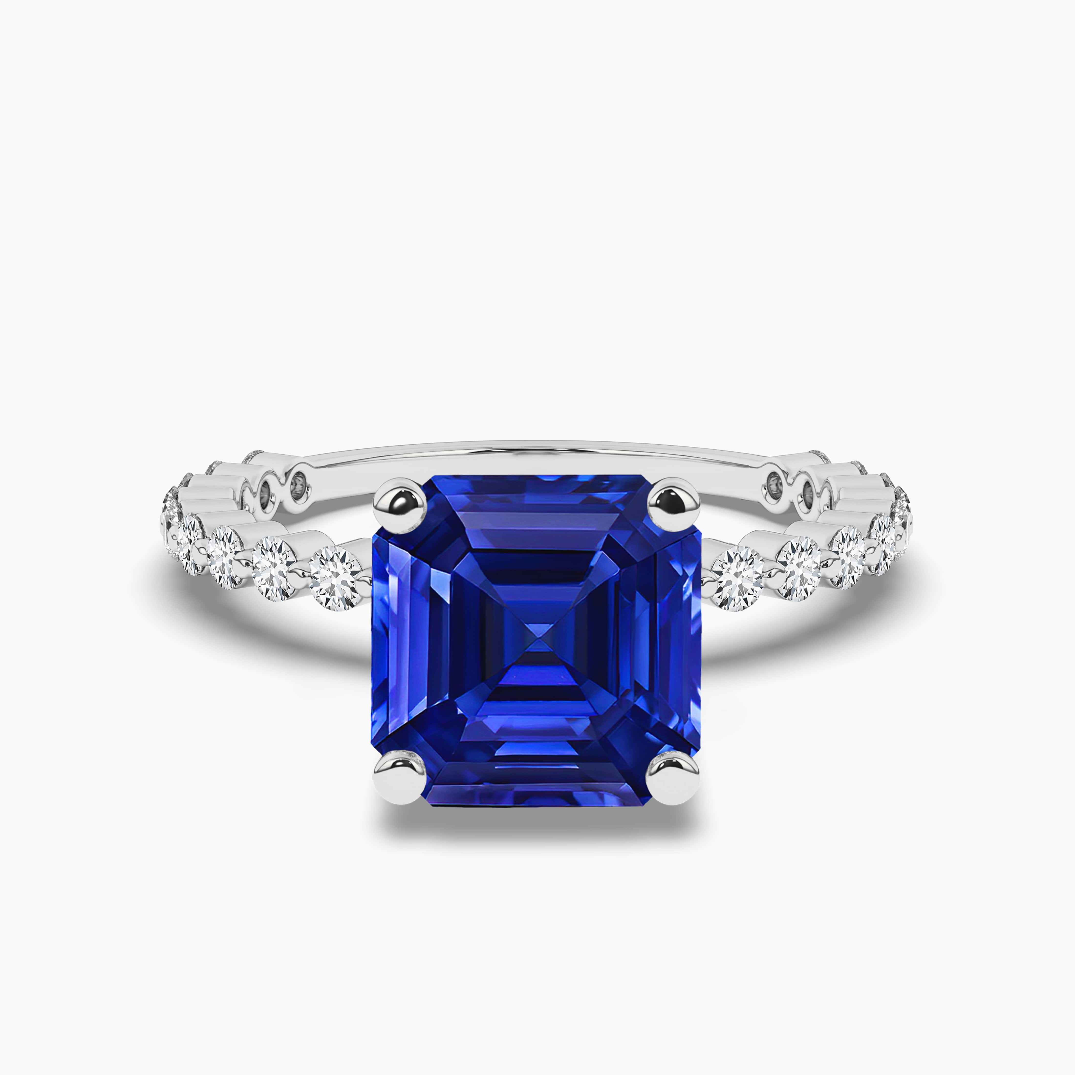 Sapphire Engagement Ring Diamonds White Gold Asscher 
