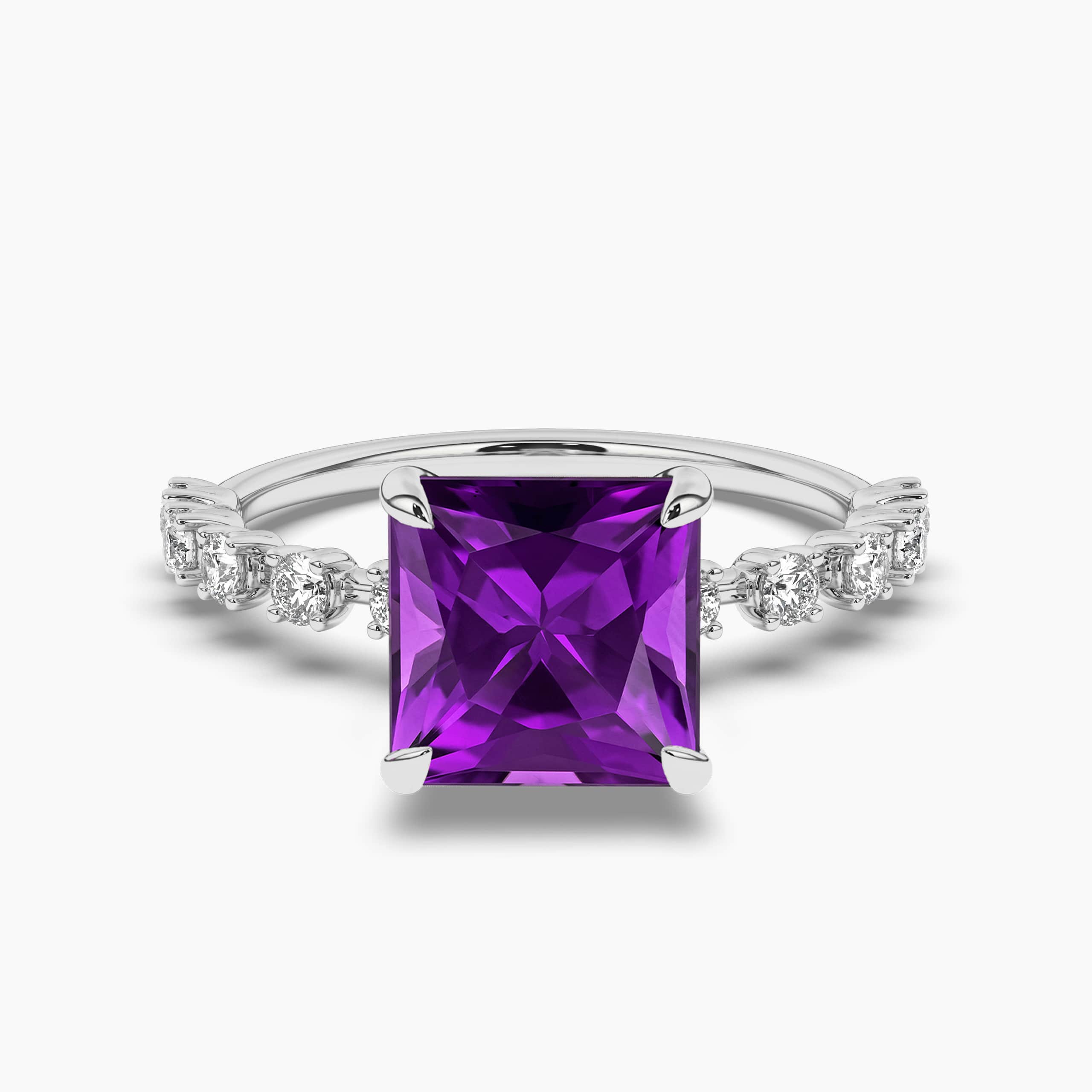 Princess-Cut Amethyst and Diamond Engagement Ring in White Gold