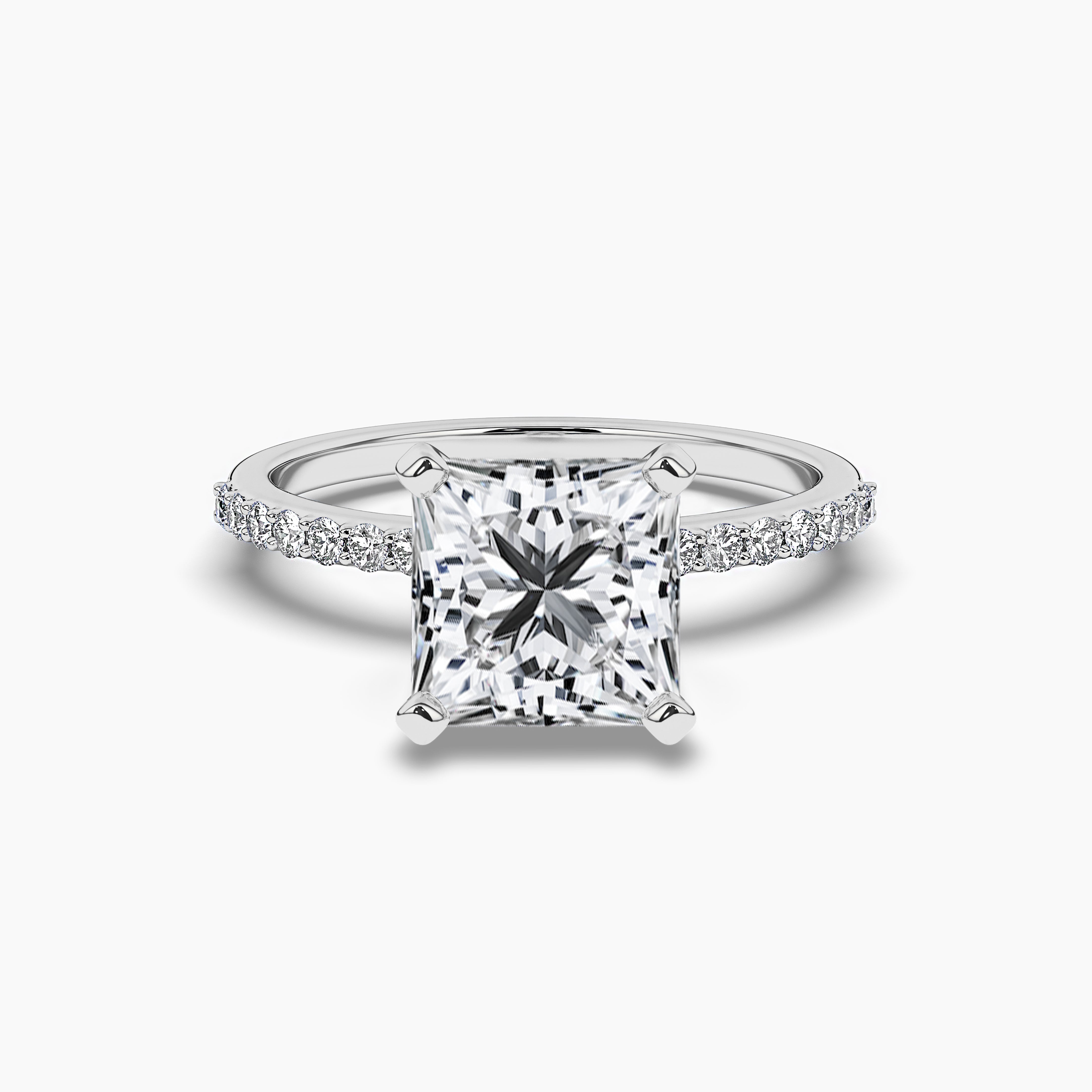 White Gold Princess Cut French Pave Engagement Ring