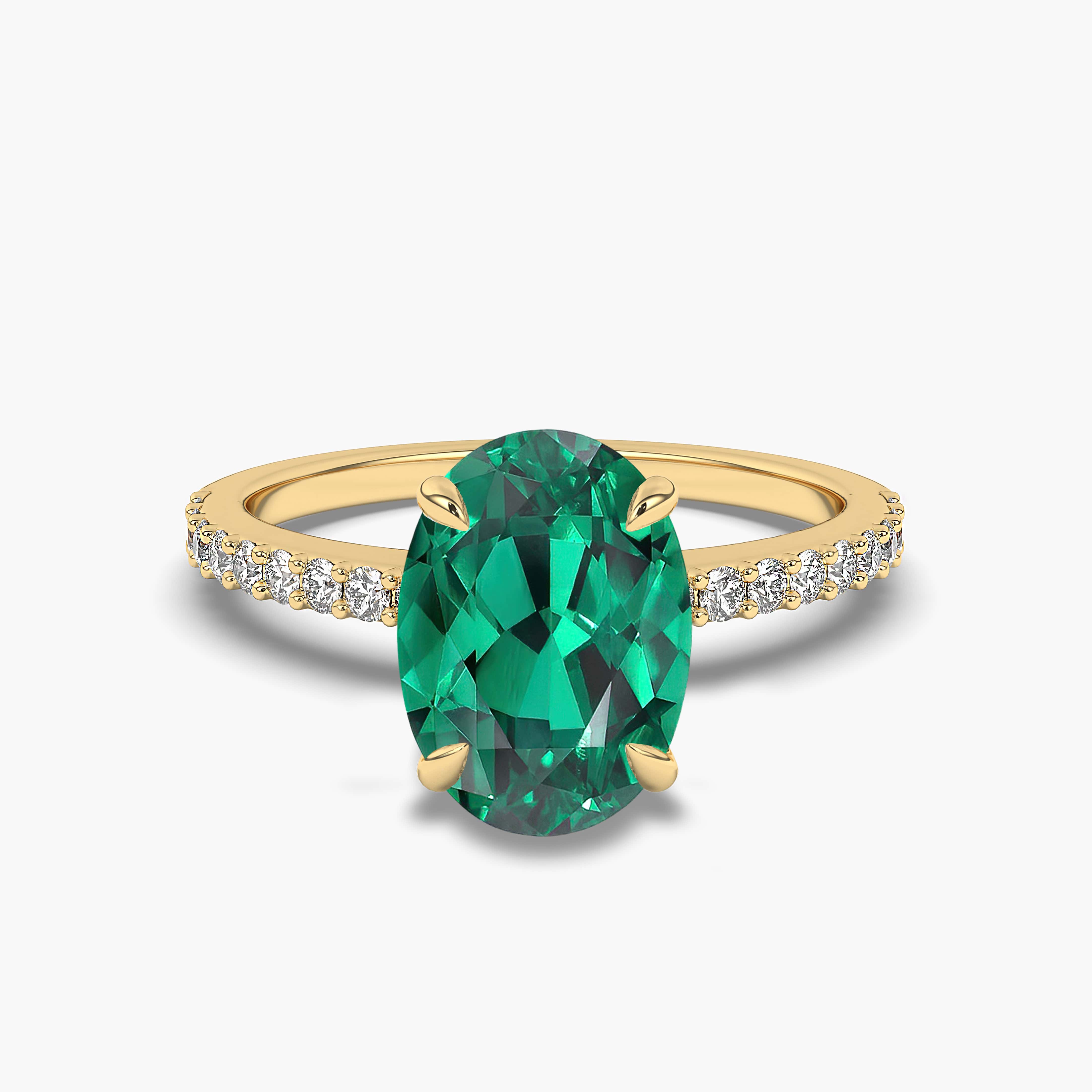 Oval Cut Emerald & Diamond Ring With Yellow Gold