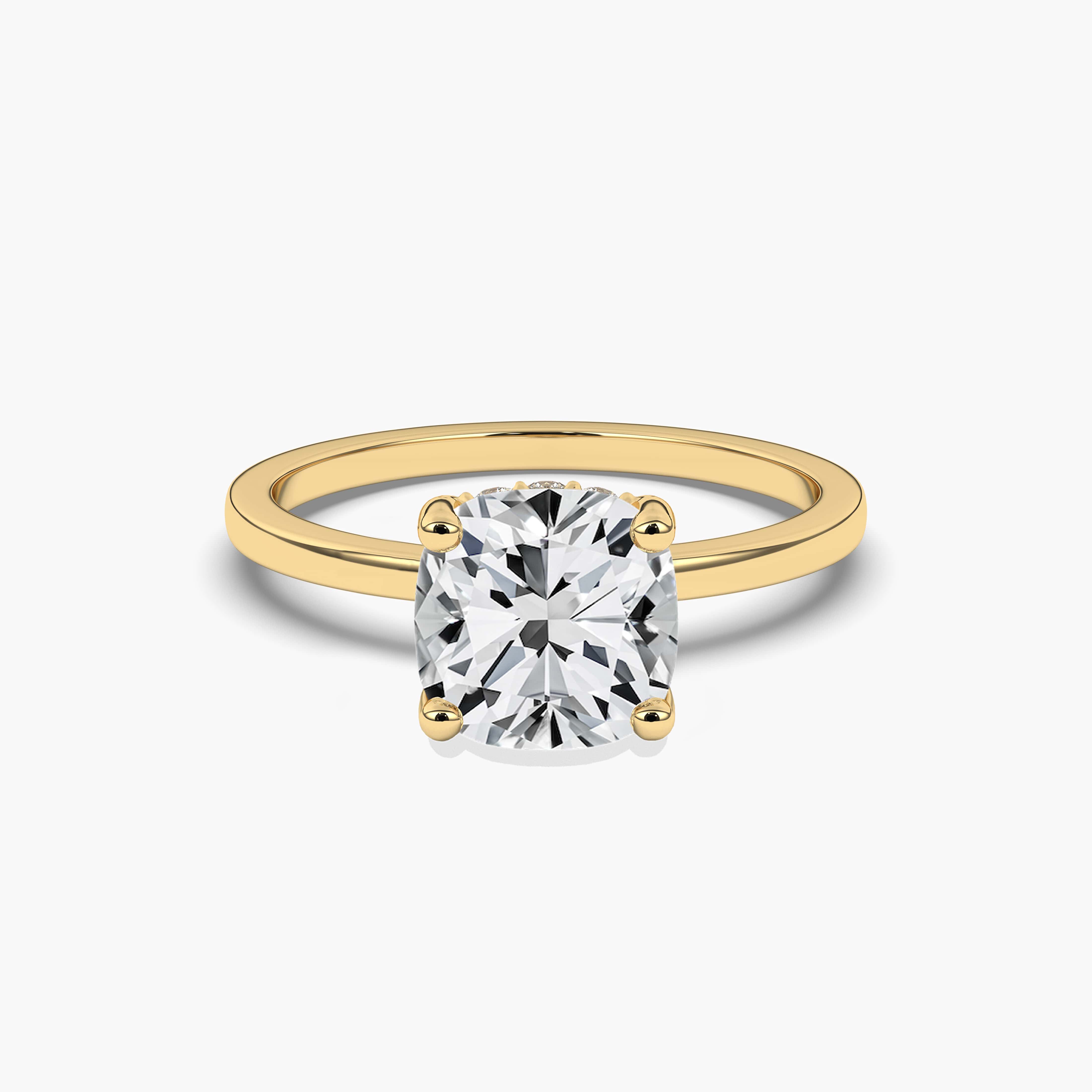 Yellow Gold Hidden Halo Cushion Diamond Engagement Ring