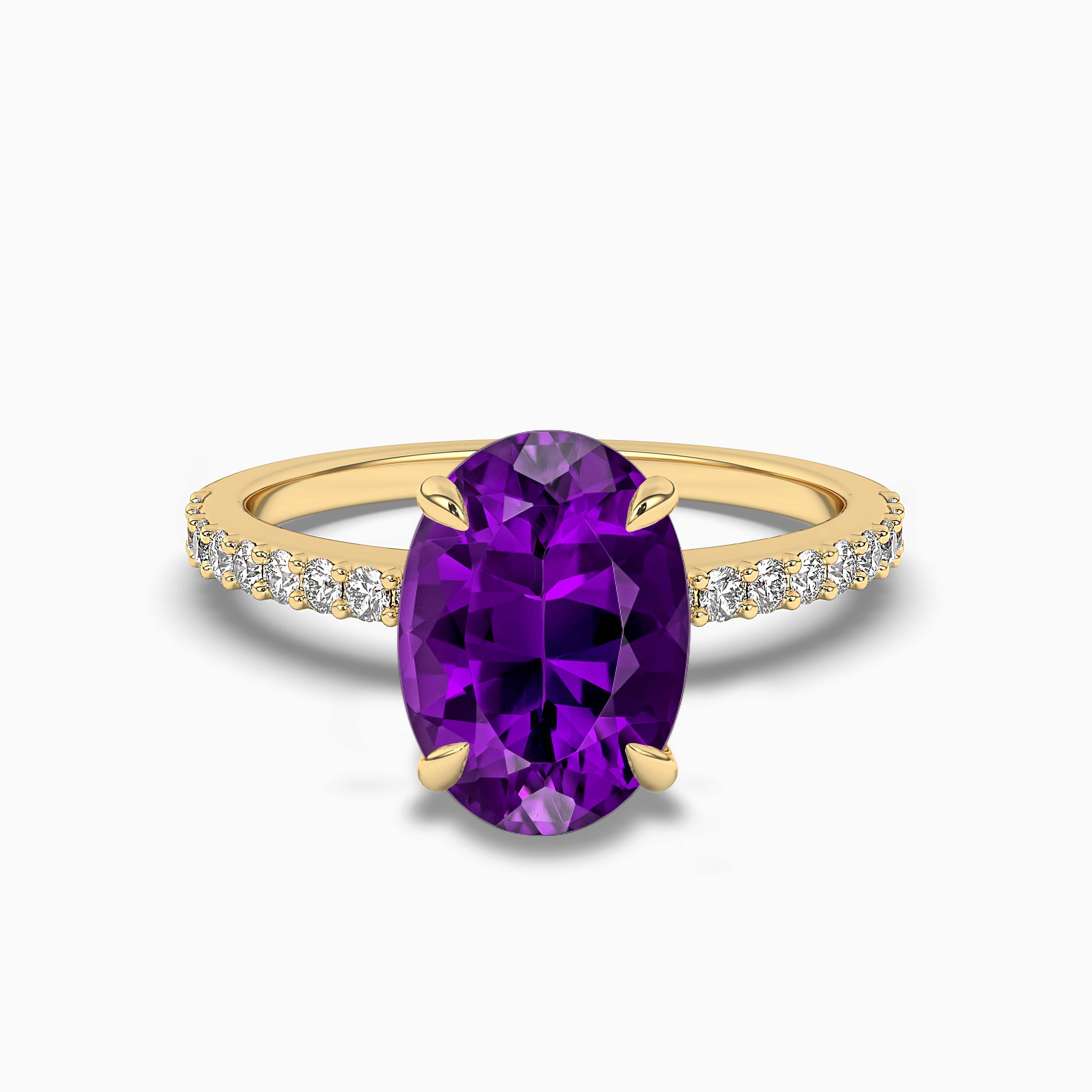 Amethyst & Diamond Solitaire Engagement Ring in Yellow Gold