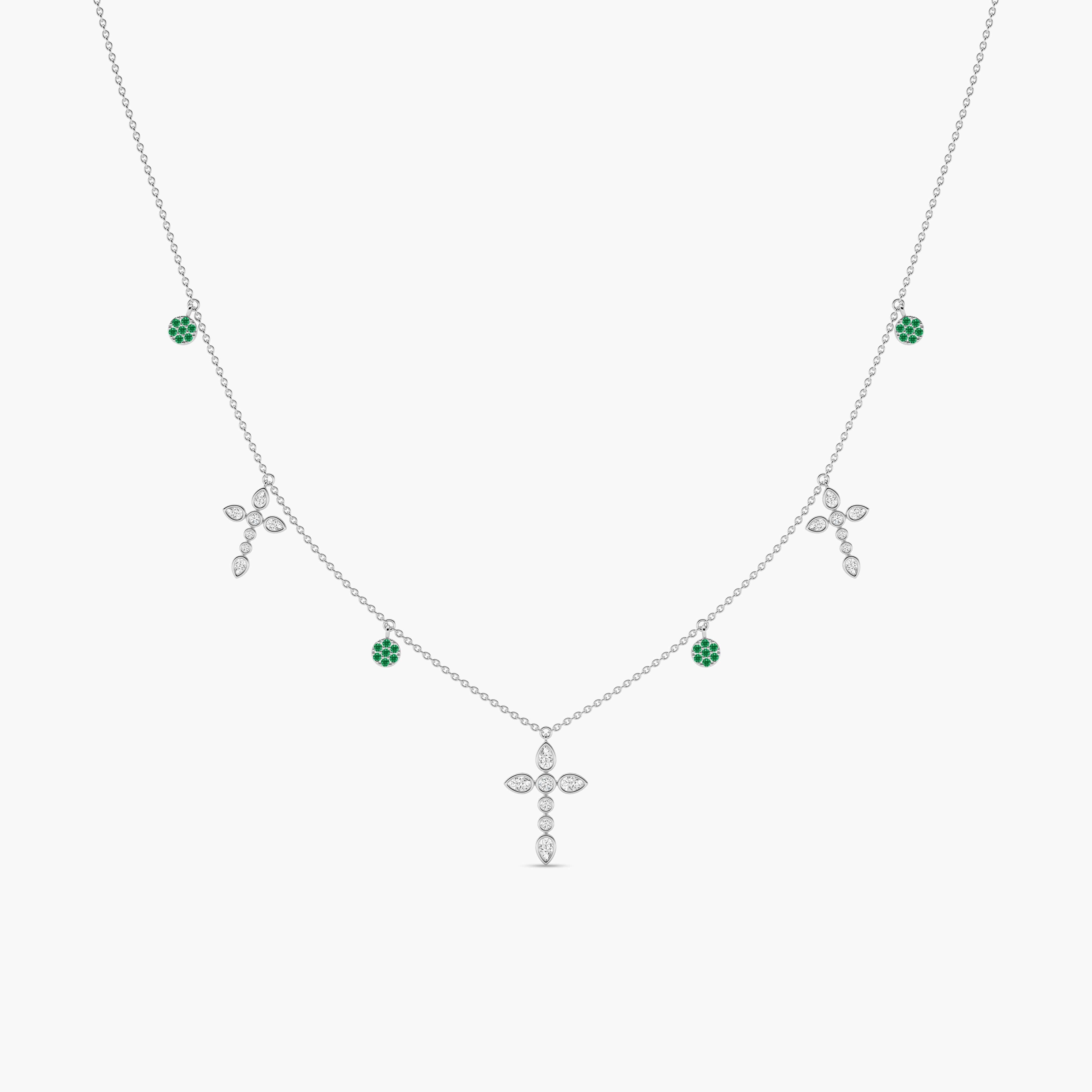 emerald and diamond  cross necklace white gold