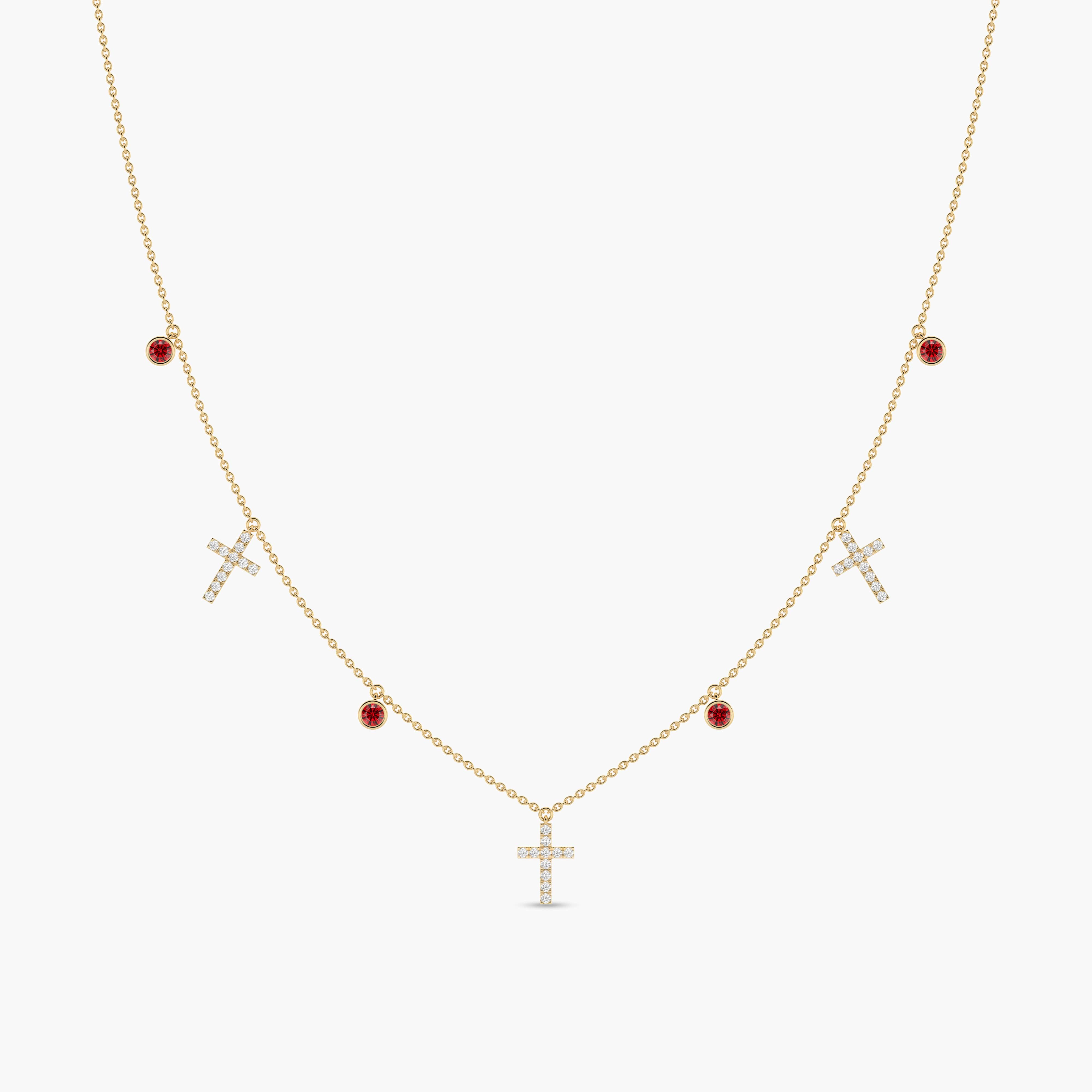 gold ruby diamond station necklace