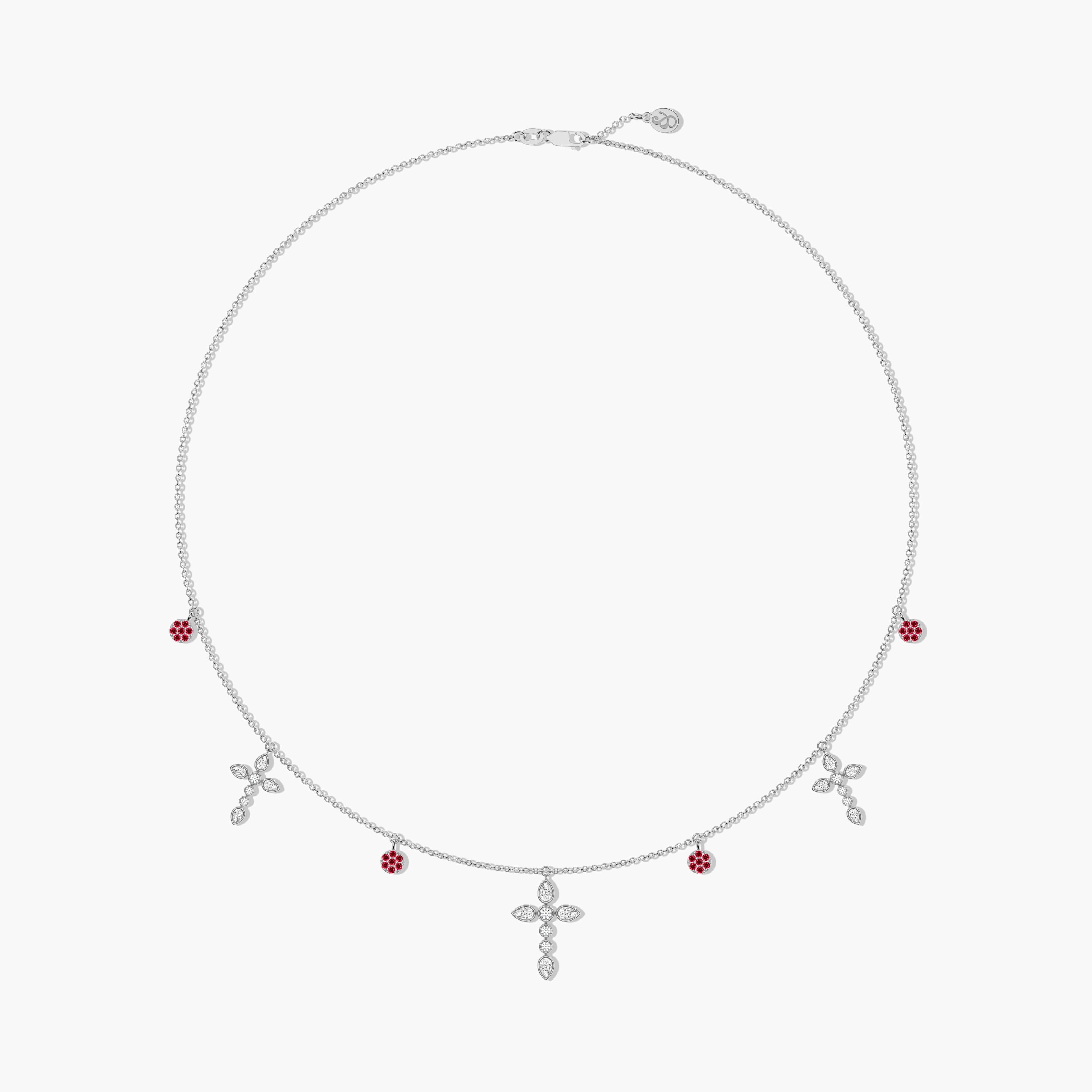 white gold ruby and white diamond cross necklace 