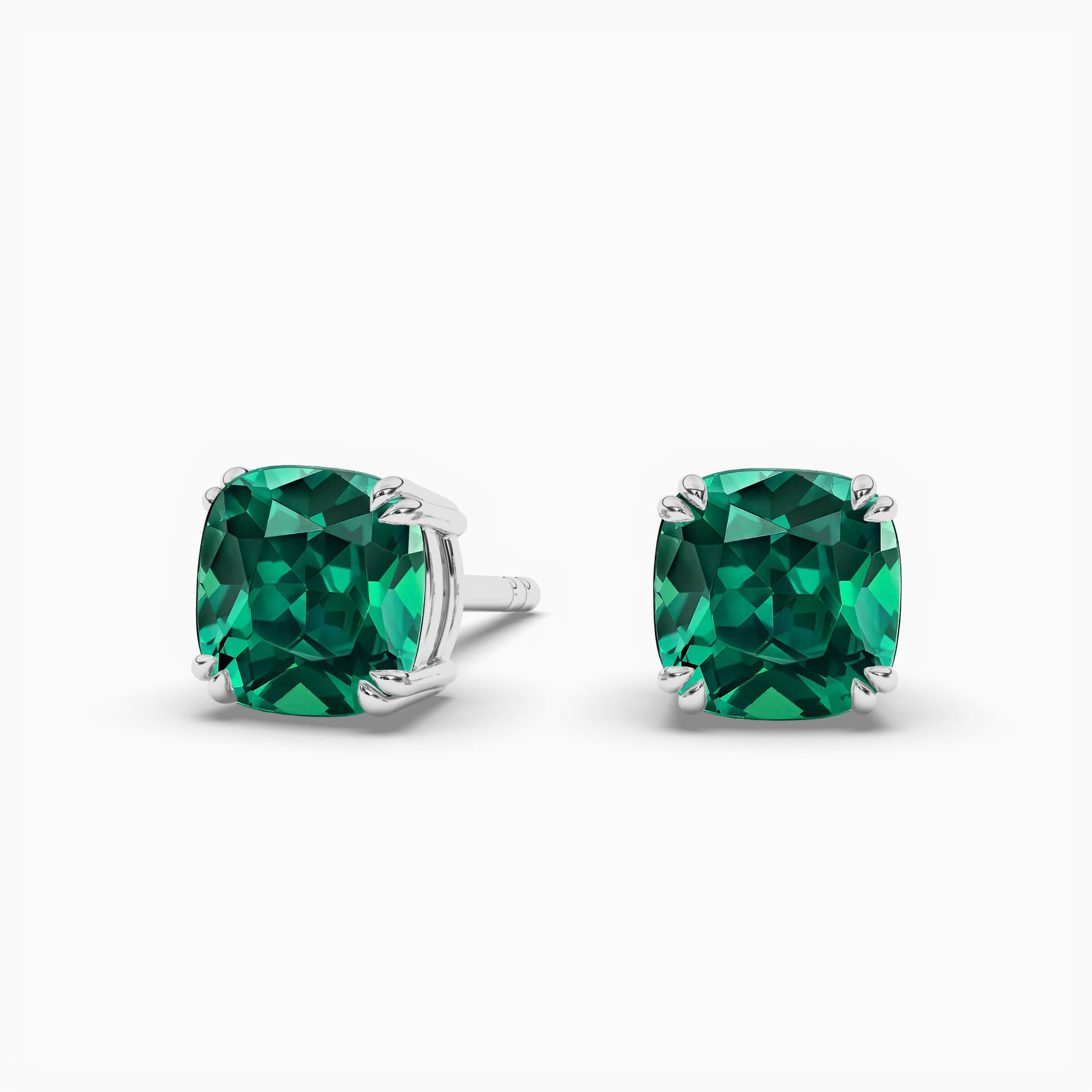 Emerald Stud Earrings White Gold Cushion