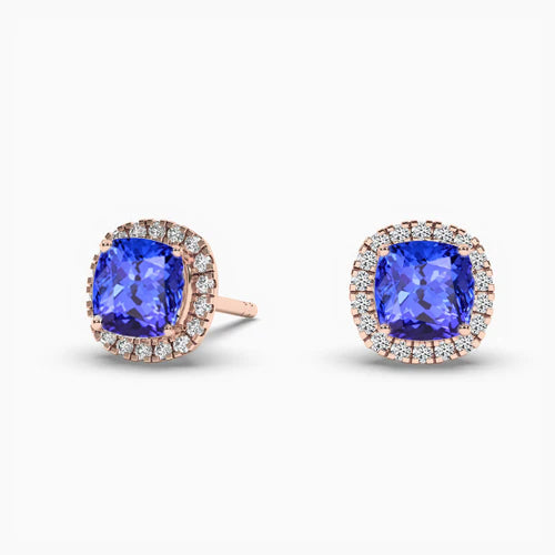 rose gold cushion tanzanite earrings