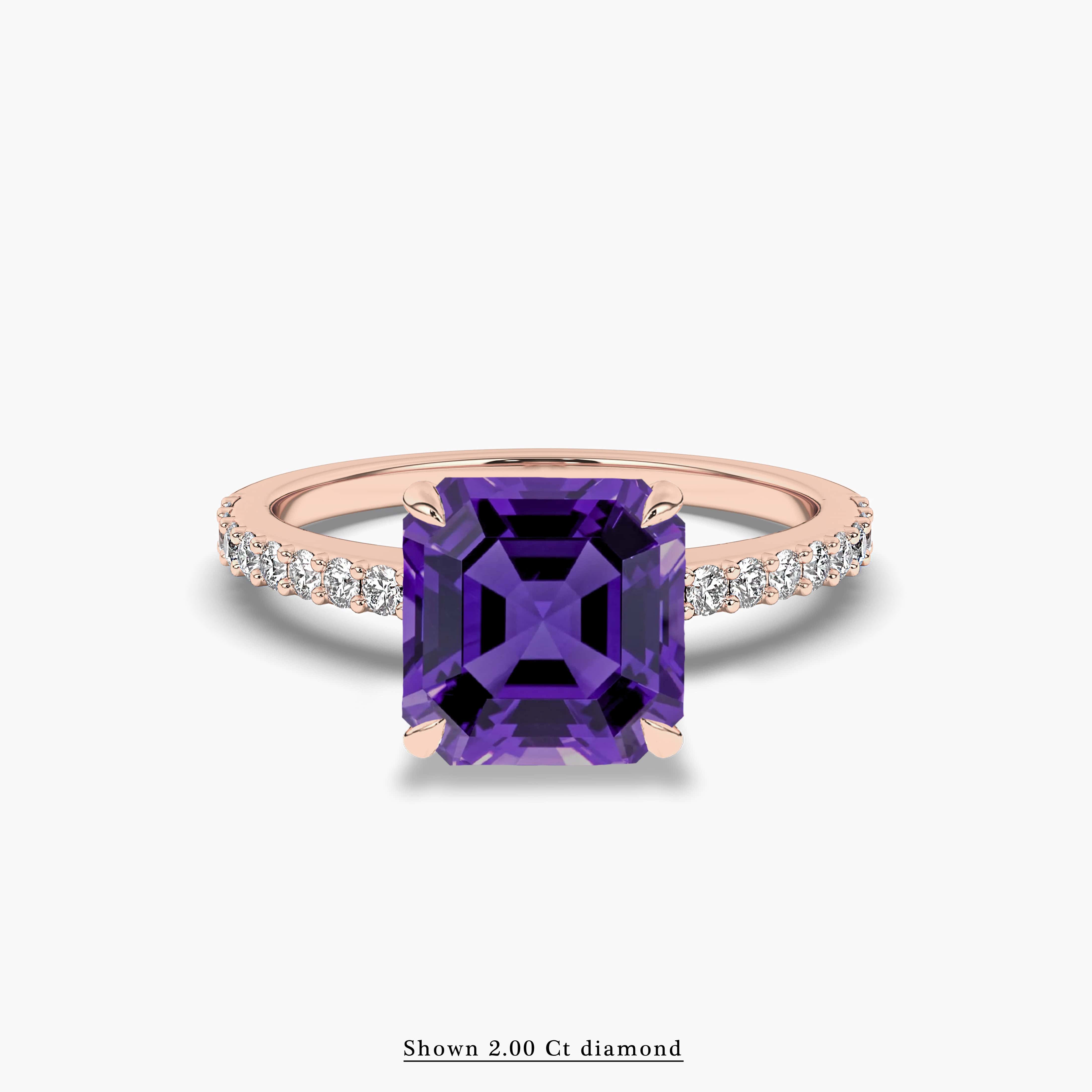 diamond with amethyst engagement ring