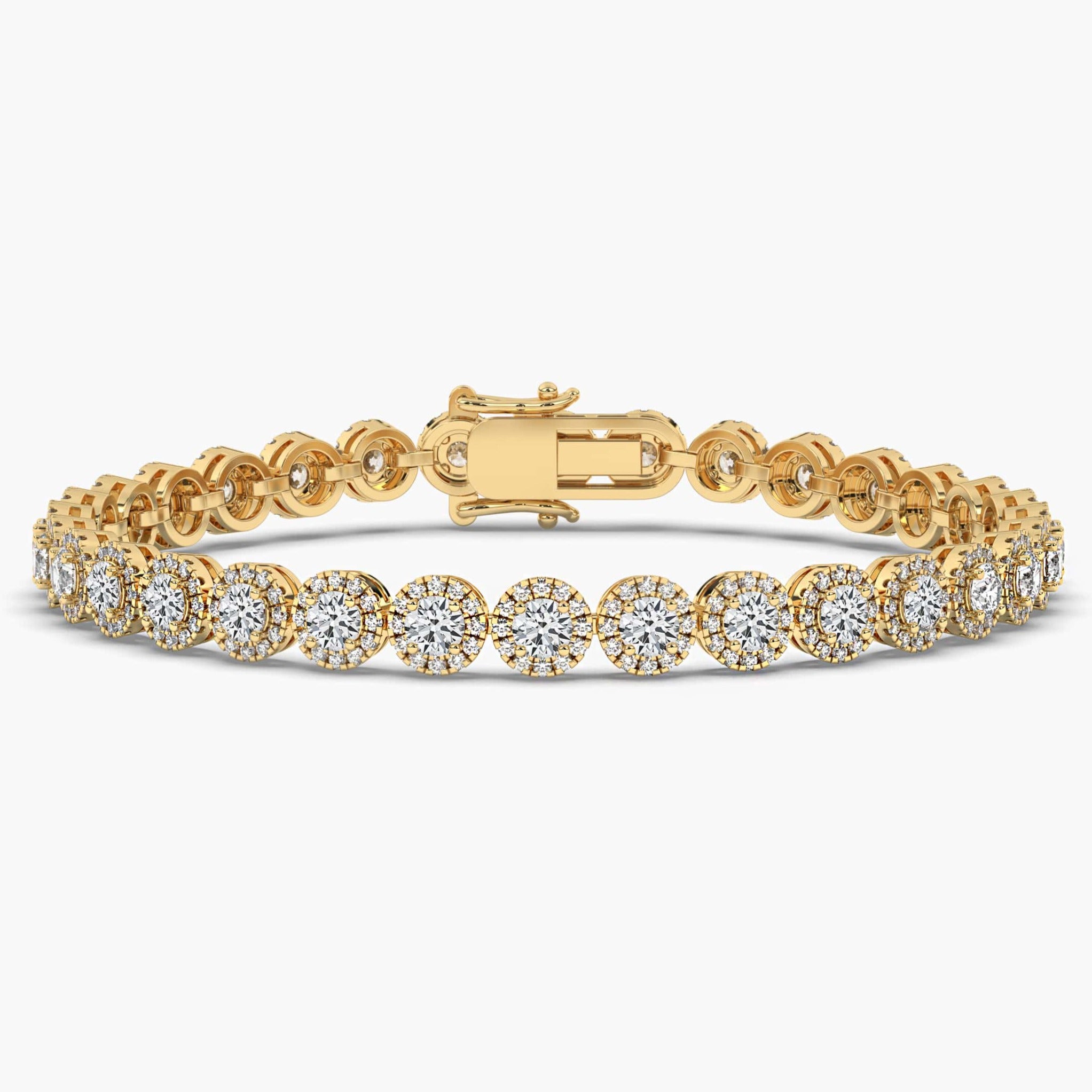 Yellow Gold Womens Round Diamond Halo Bracelet