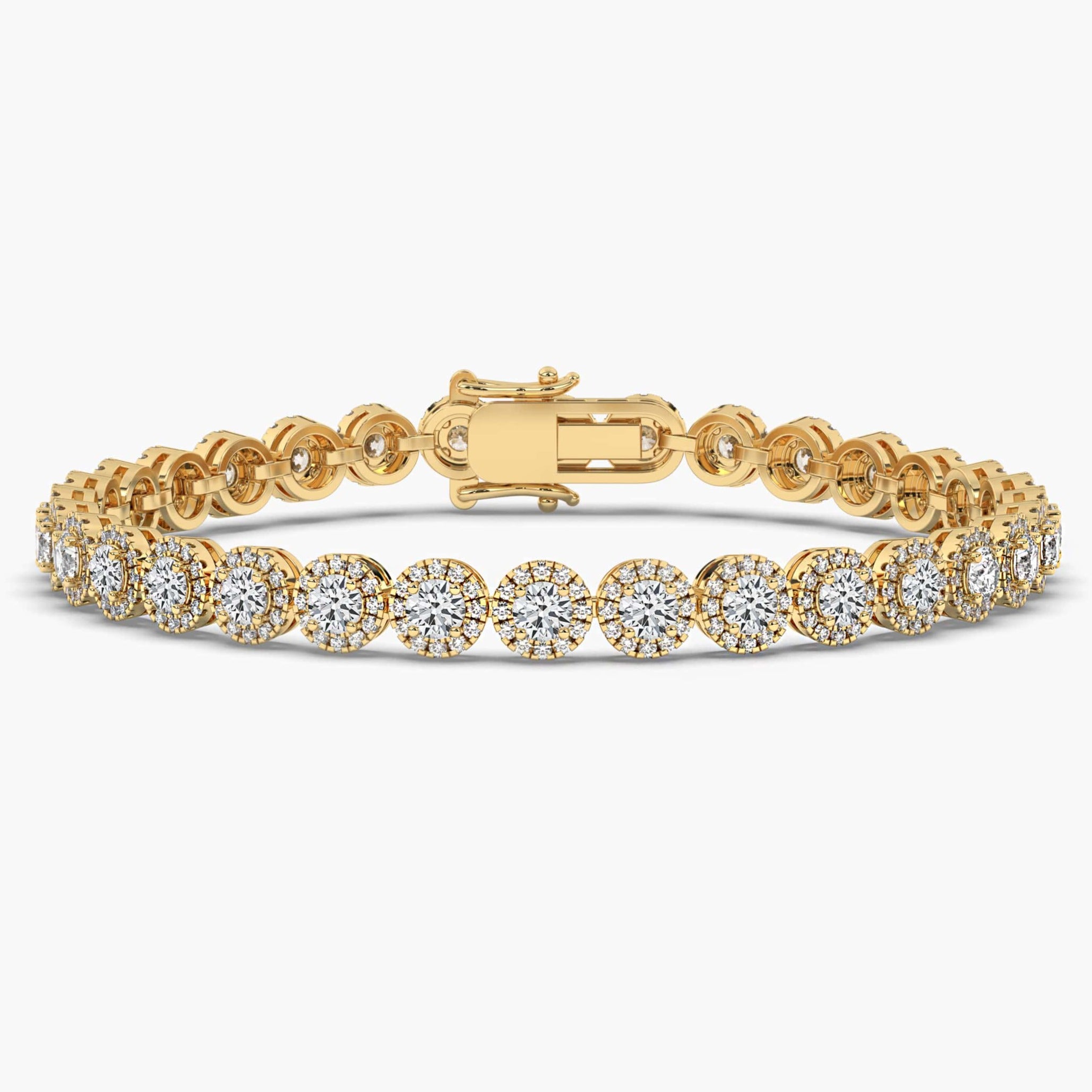 Yellow Gold Womens Round Diamond Halo Bracelet