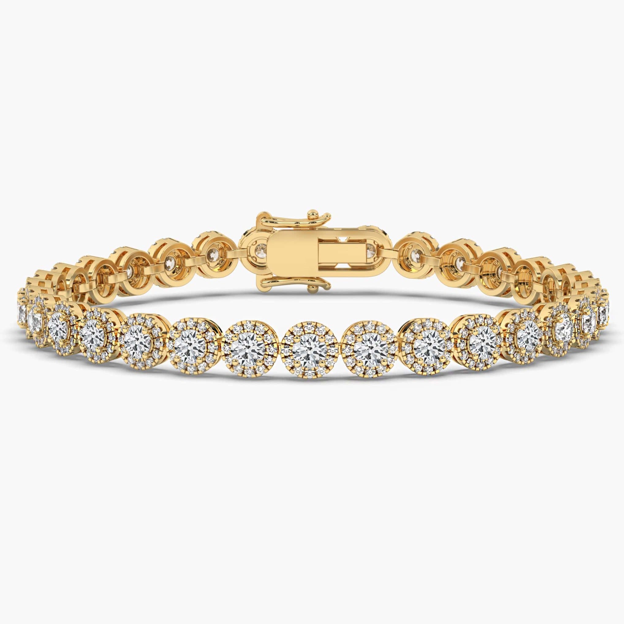 Yellow Gold Womens Round Diamond Halo Bracelet