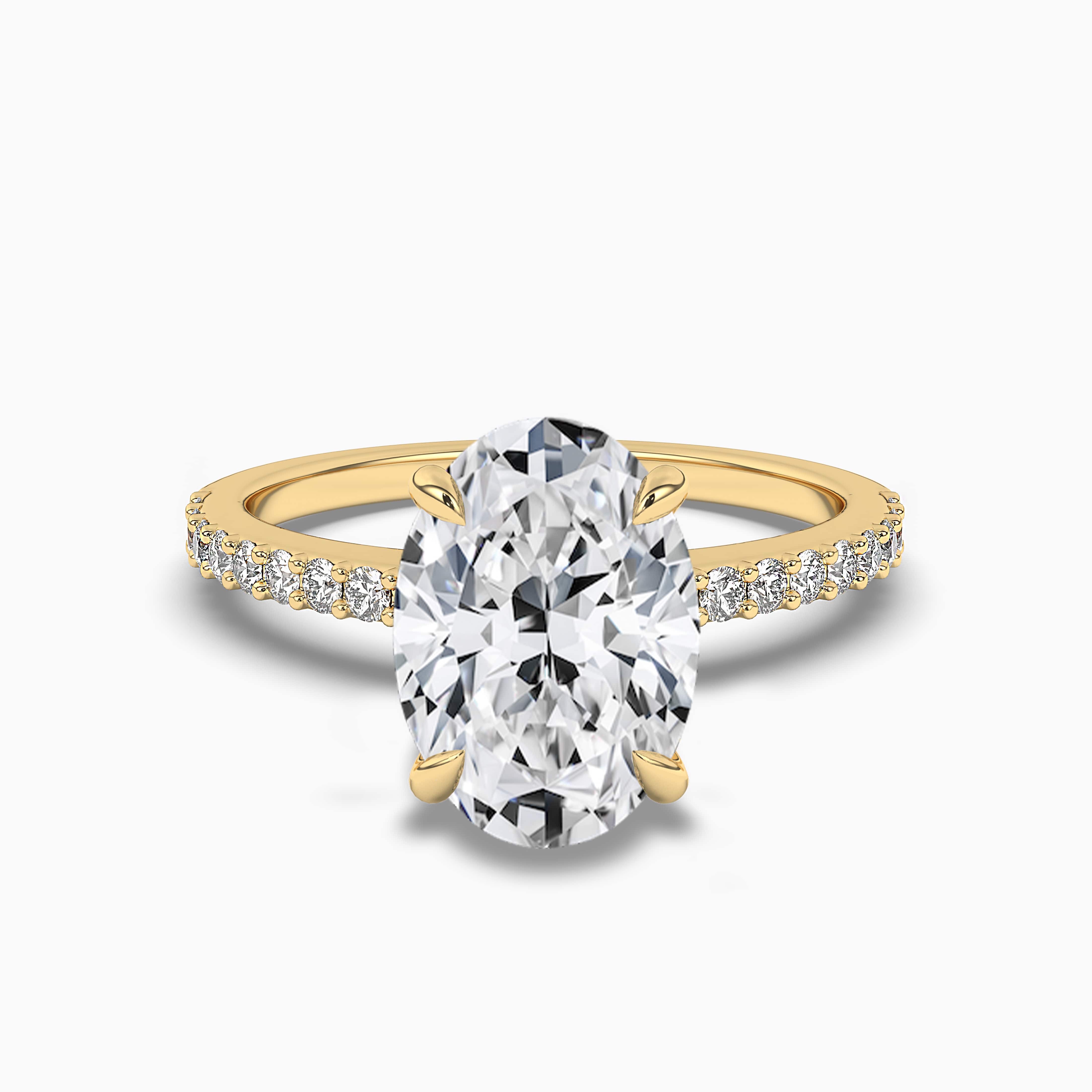 Yellow Gold Classic Side Stone Prong Set Oval Cut Diamond Engagement Ring