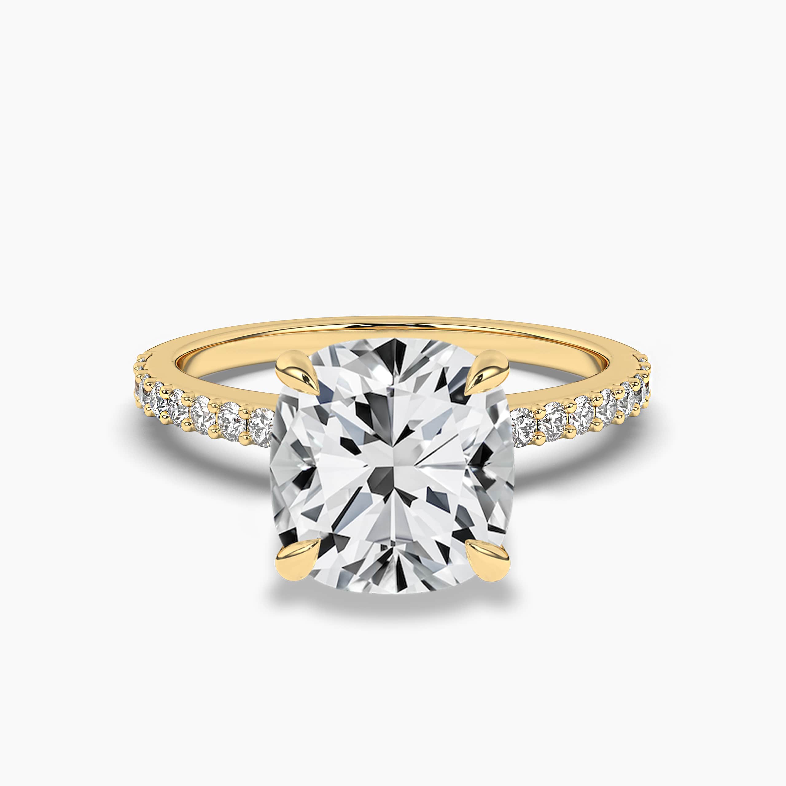 3.00ct Cushion Cut Petite French Pave Diamond Engagement Ring in White Gold