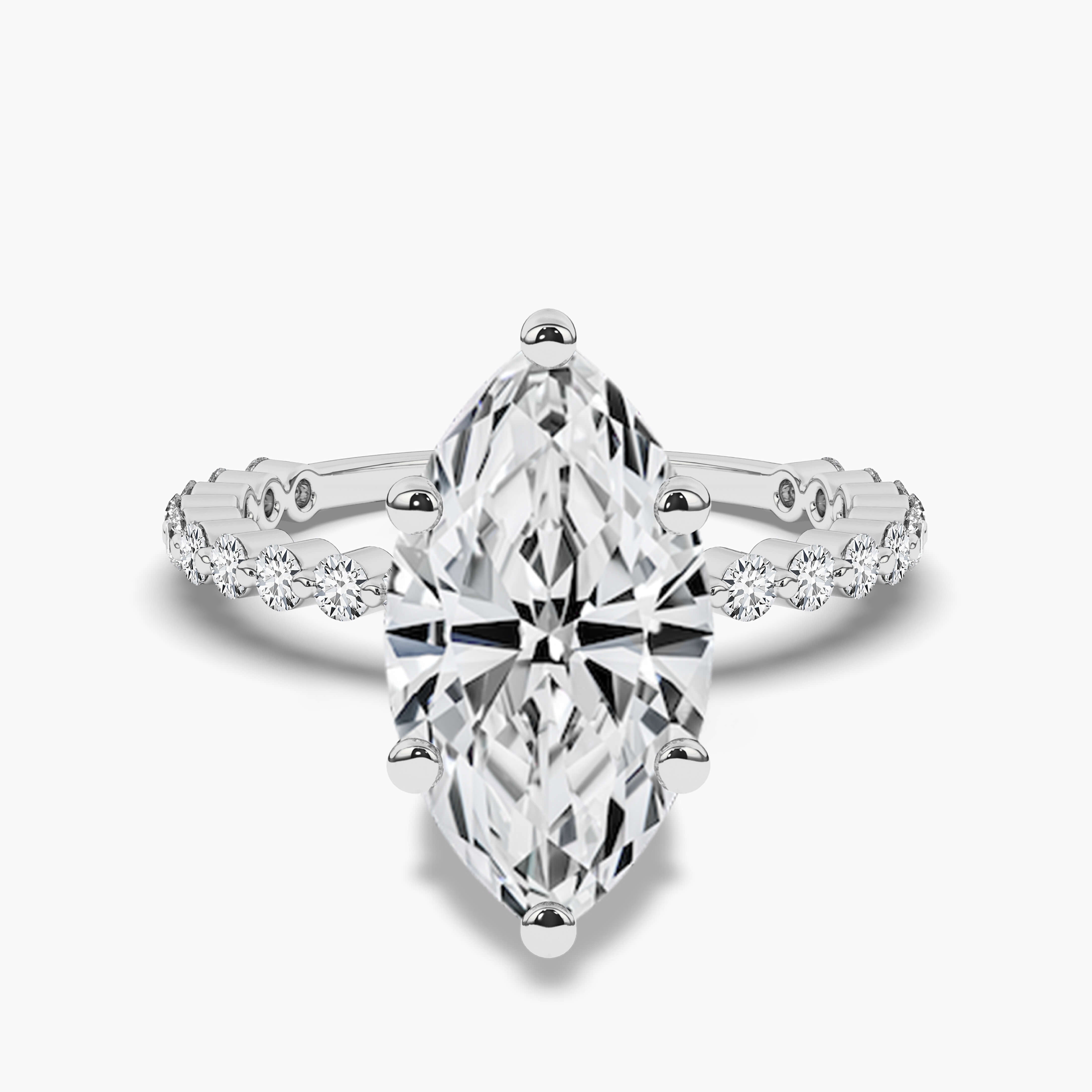 Marquise Diamond Side Stone Engagement Ring in White Gold