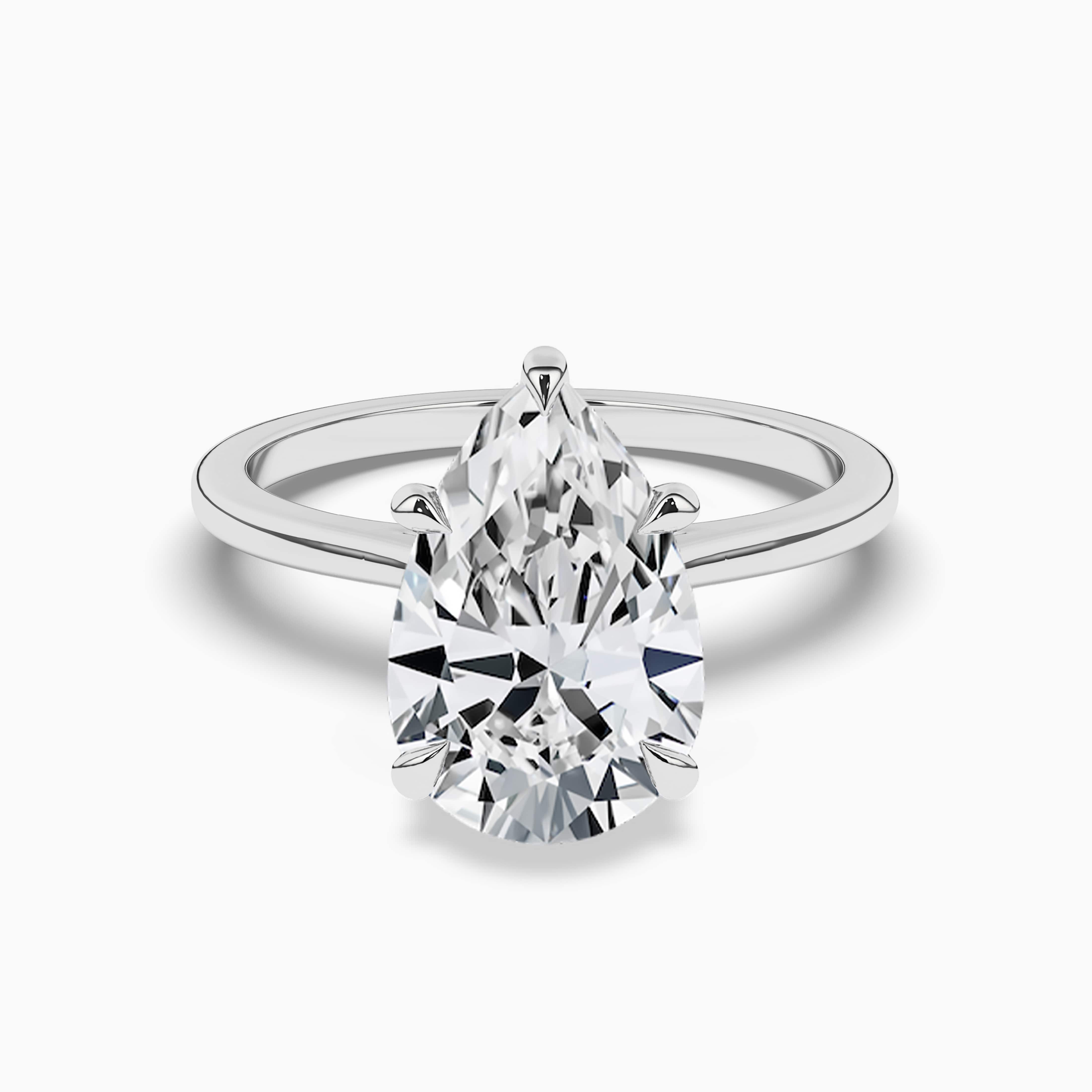 White Gold Solitaire Engagement Ring Setting for Pear Shaped Diamond