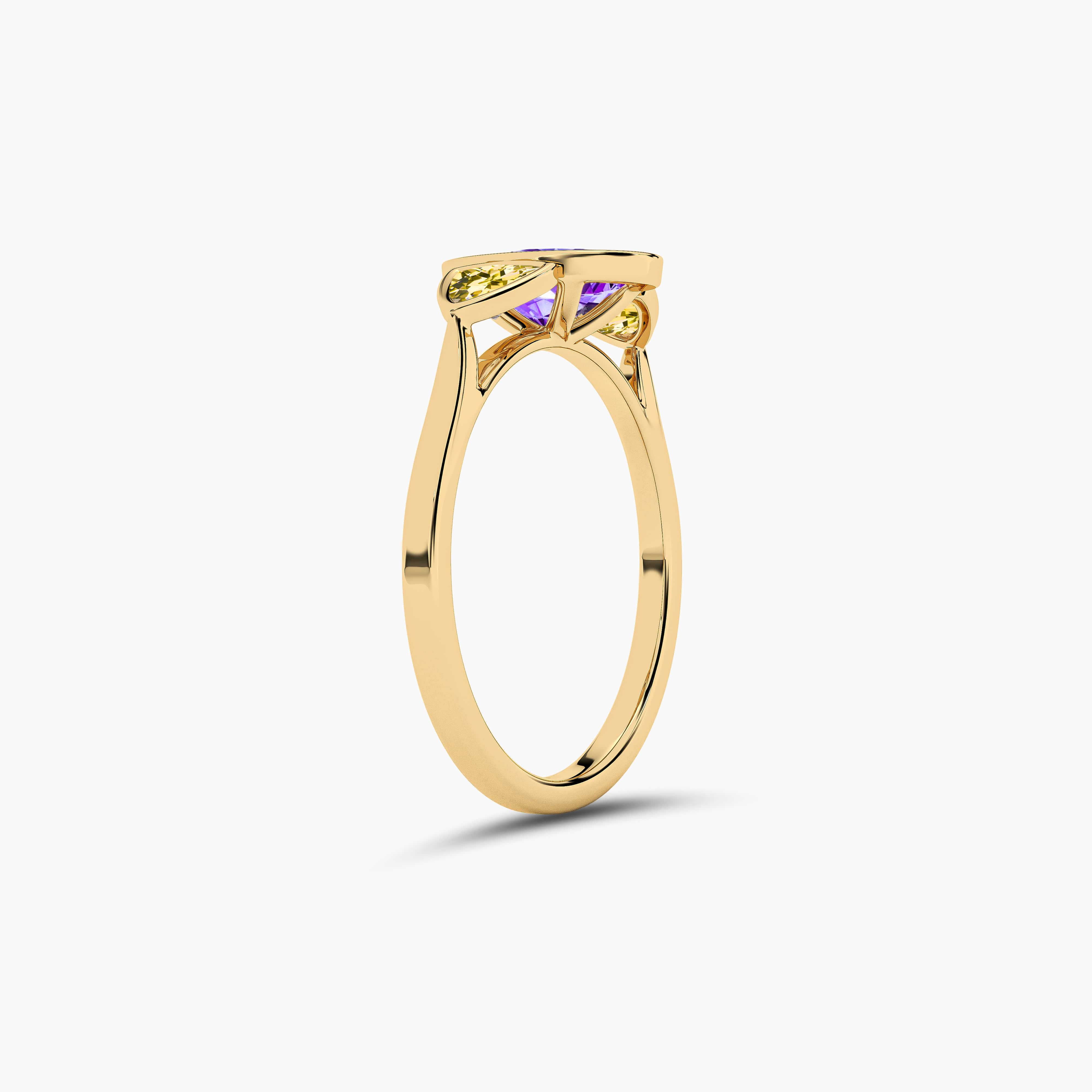 Yellow and Amethyst Three Stone Diamond Ring