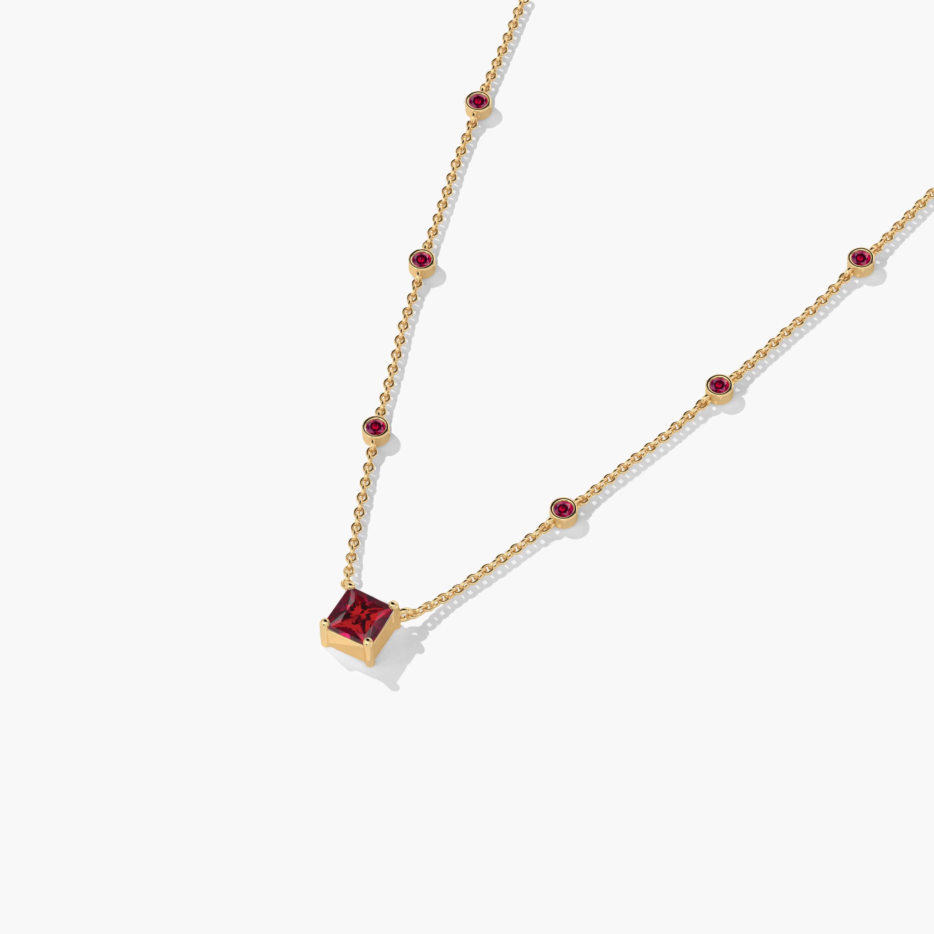 Yellow Gold Ruby Diamond Bezel Necklace