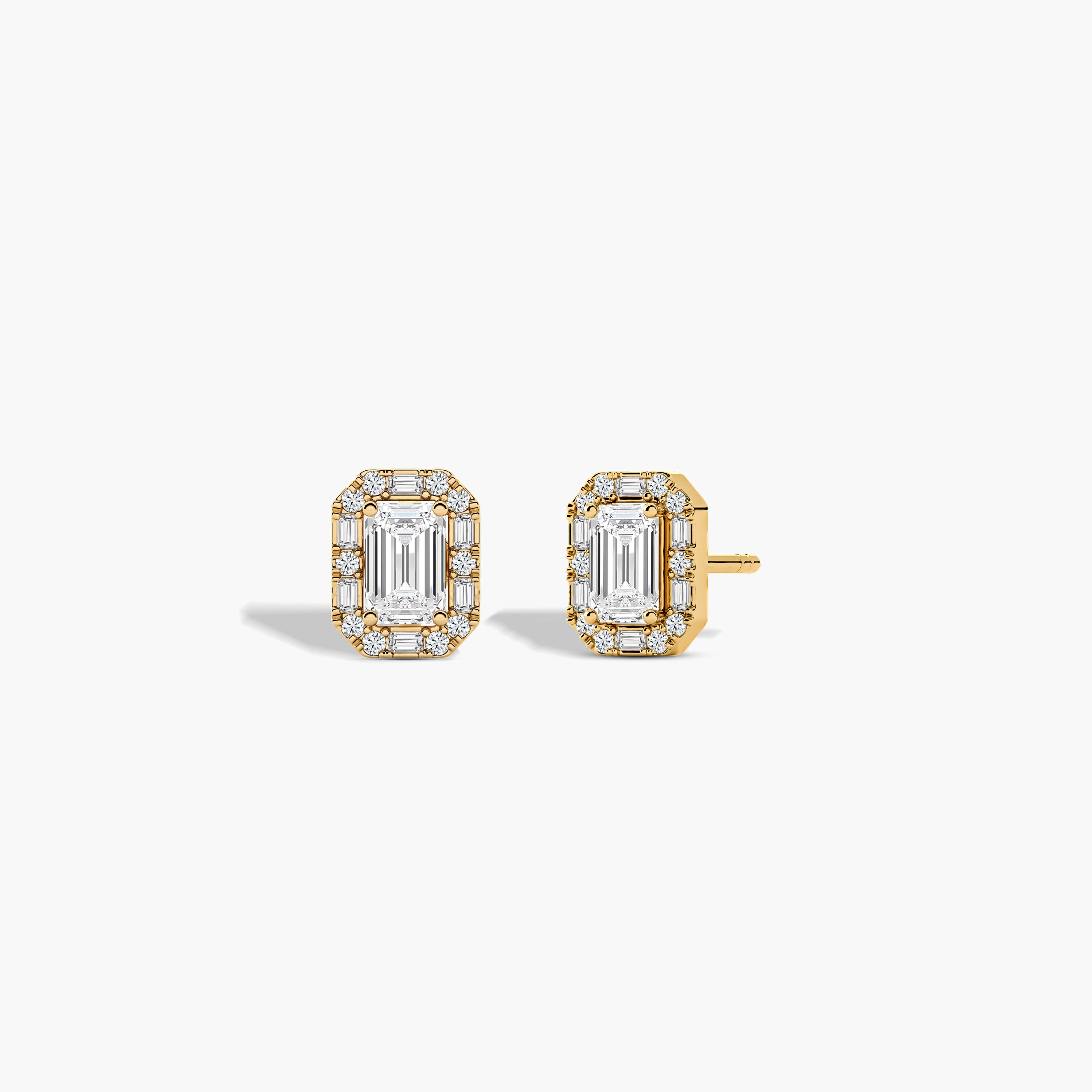 Baguette Round Diamond Earrings Studs for Women