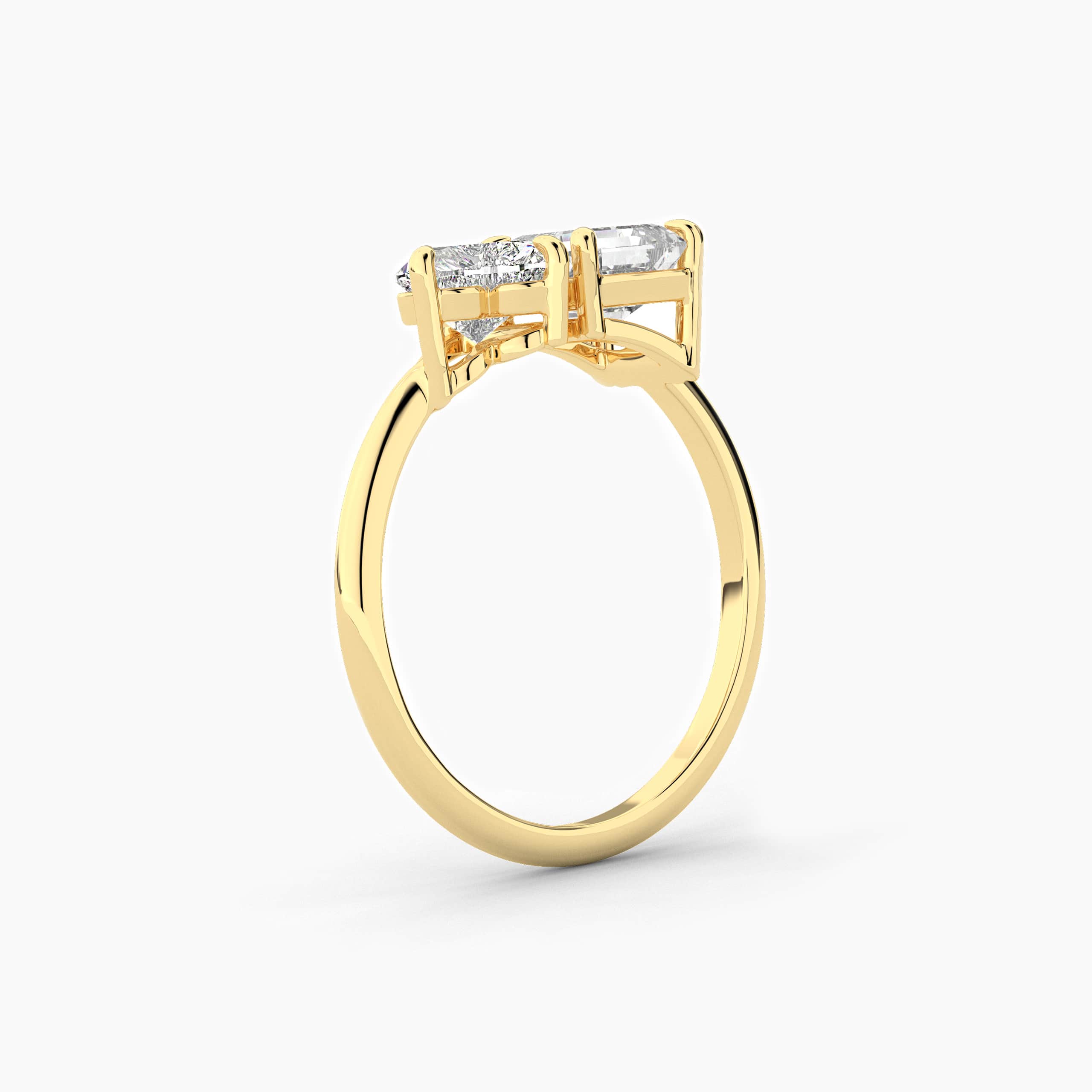 Toi et Moi Asscher and Heart Engagement Ring In Yellow Gold