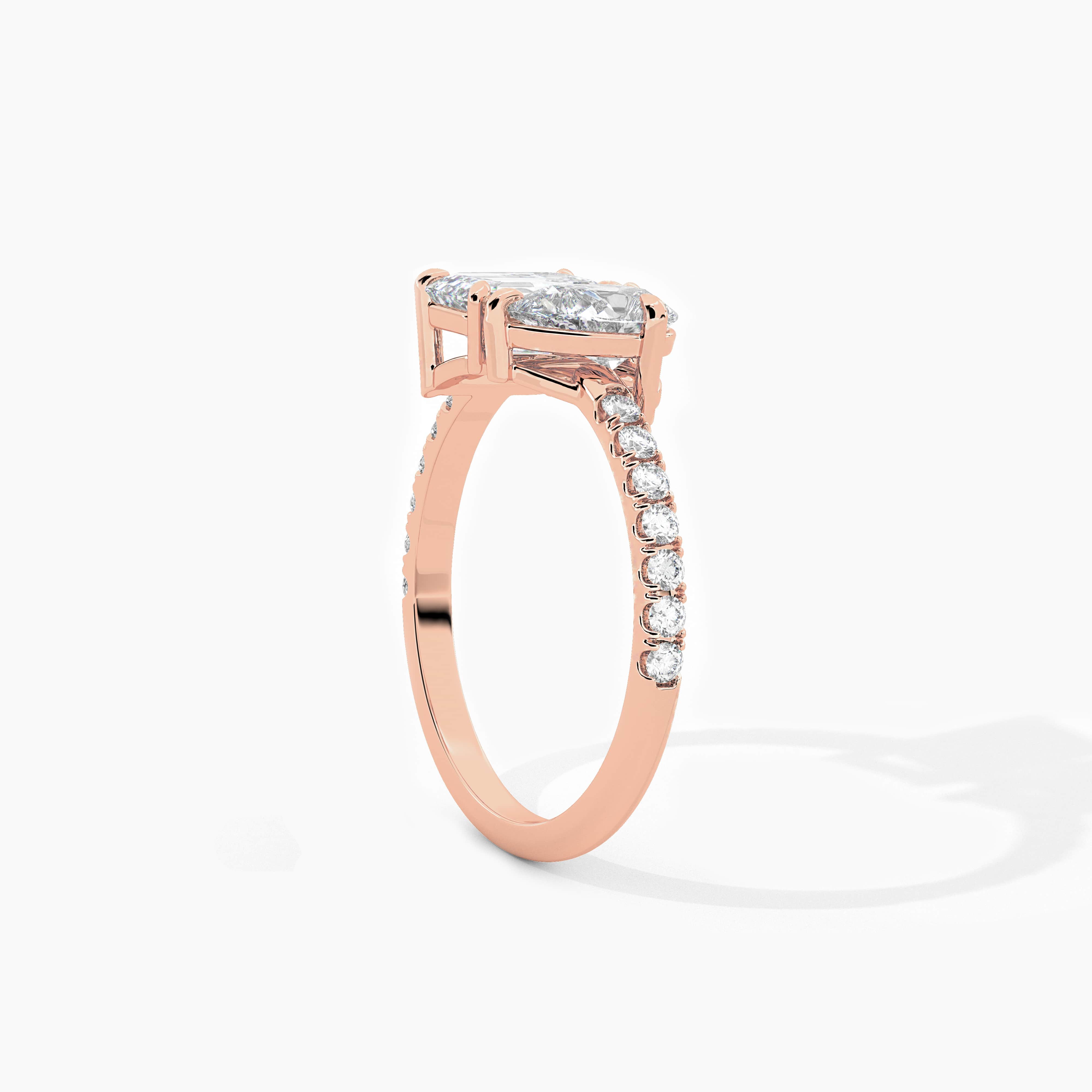 Pear And Emerald Cut Diamond Toi Et Moi Engagement Ring In Rose Gold