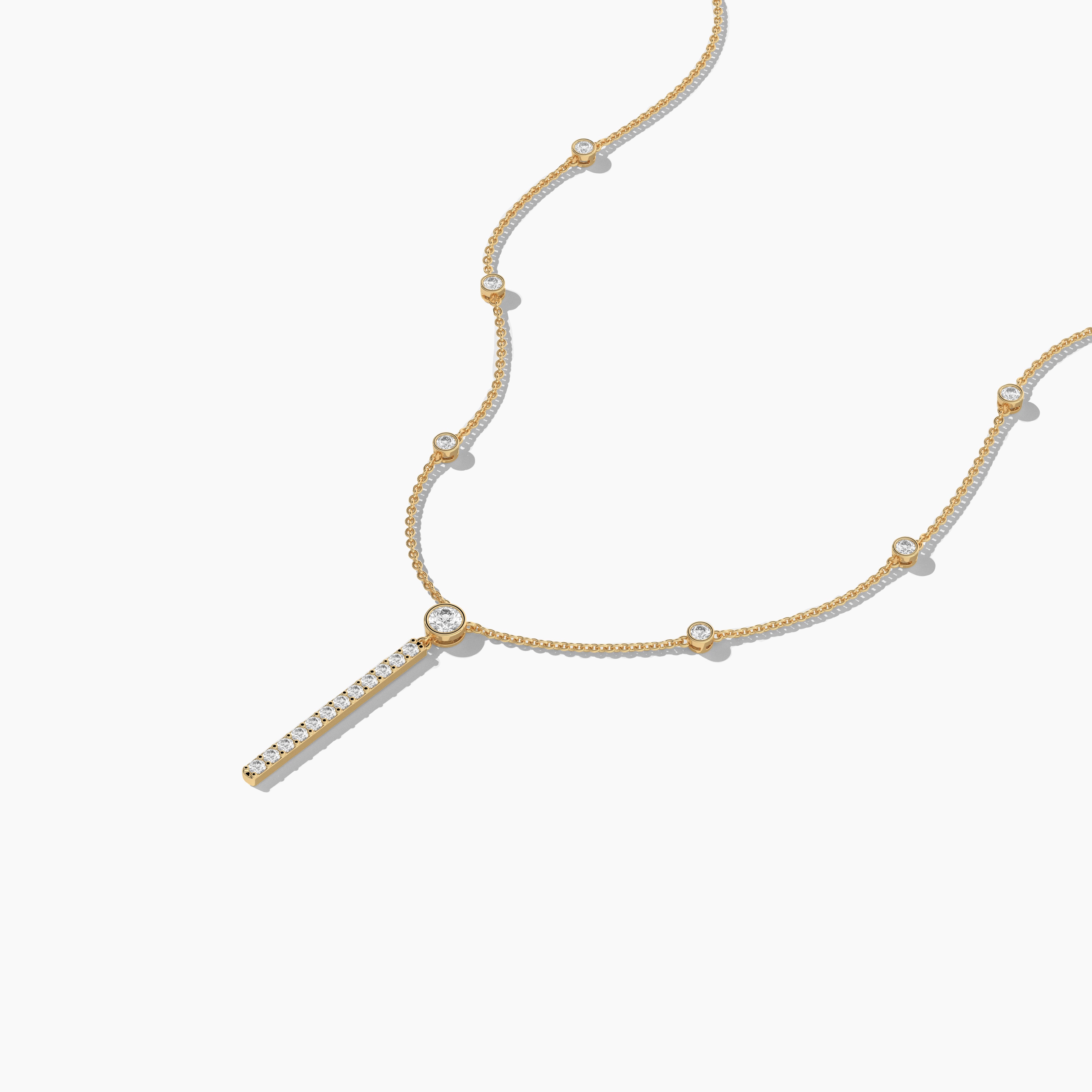 14k Yellow Gold Round Diamond Bar Necklace