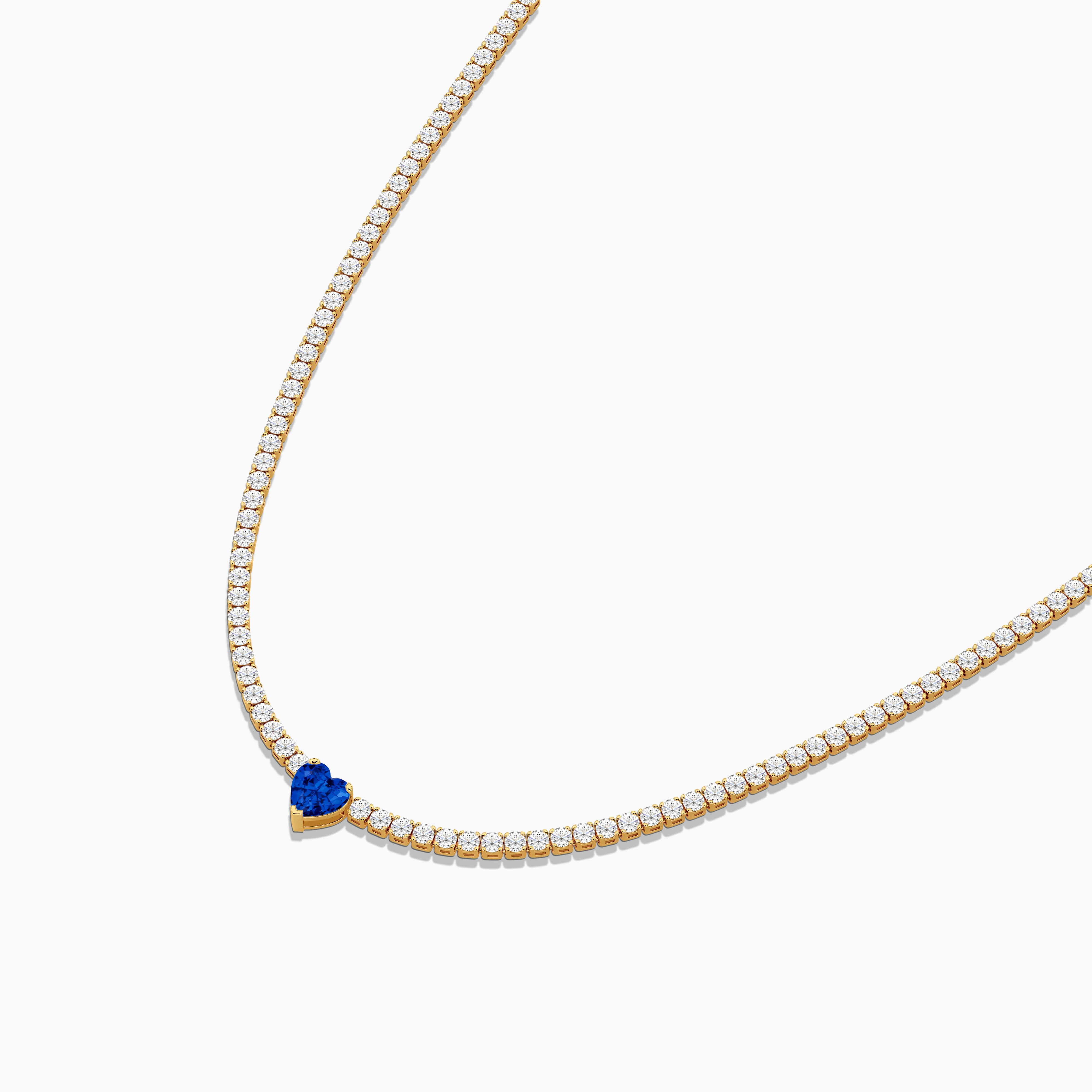 Blue Sapphire Solitaire with Diamond Tennis Necklace
