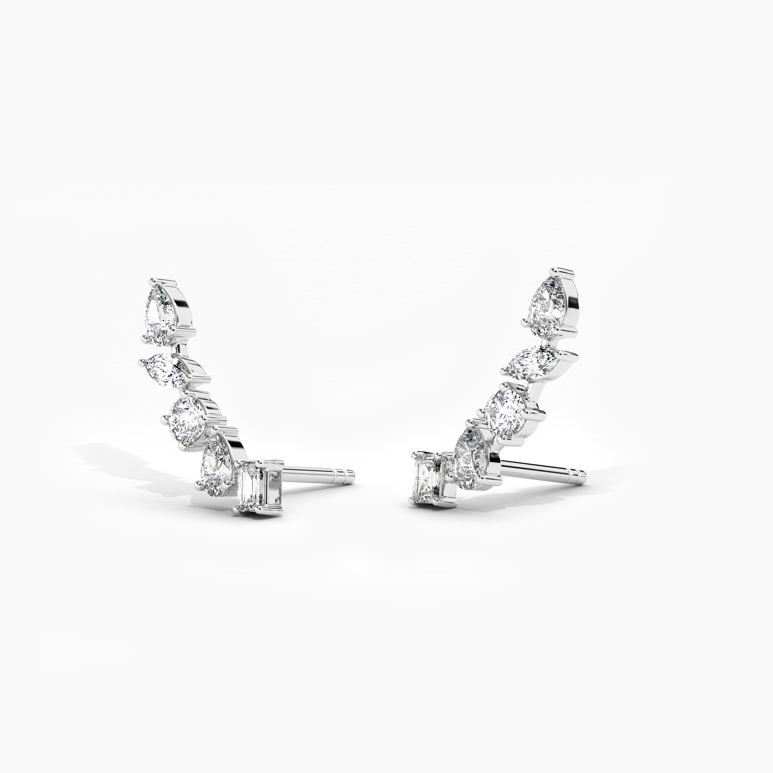 earring that goes up the ear in white gold