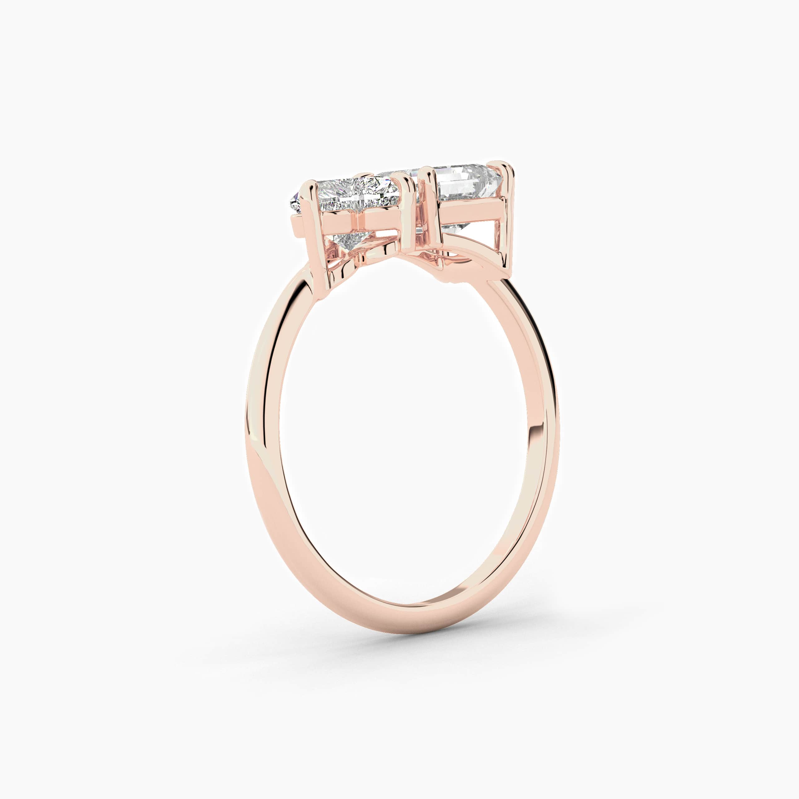 Asscher Shape & Heart Cut Diamond Toi Et Moi Ring In Rose Gold