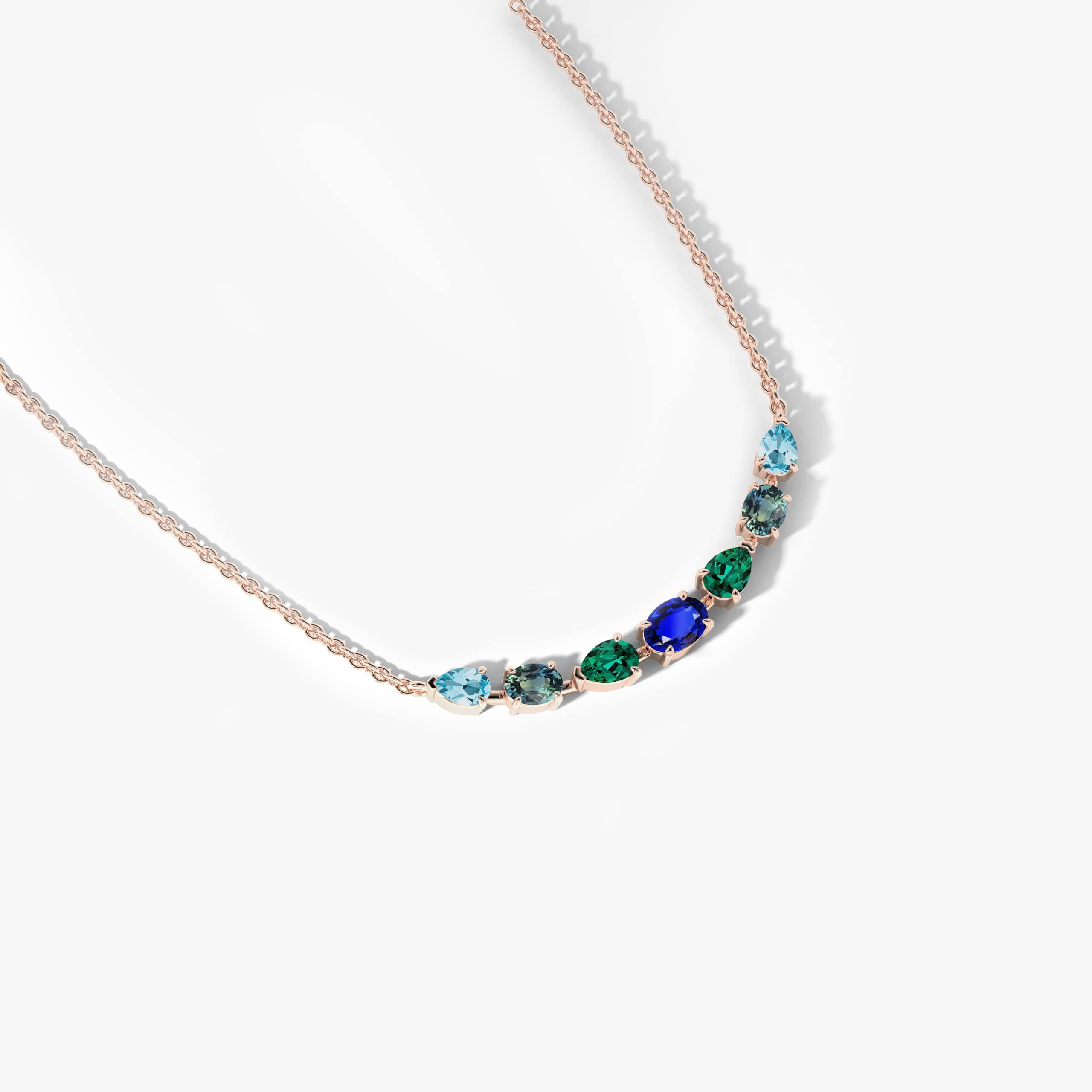 Emerald and Sapphire combination gemstone bar necklace