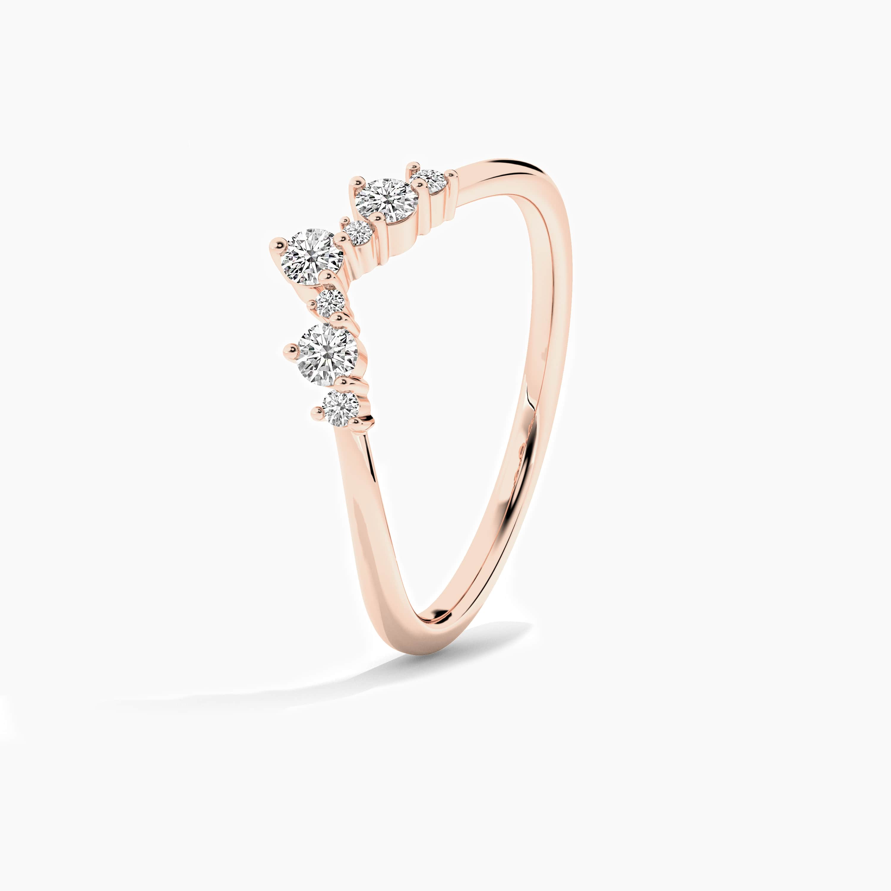 moissanite diamond curved ring  rose gold 
