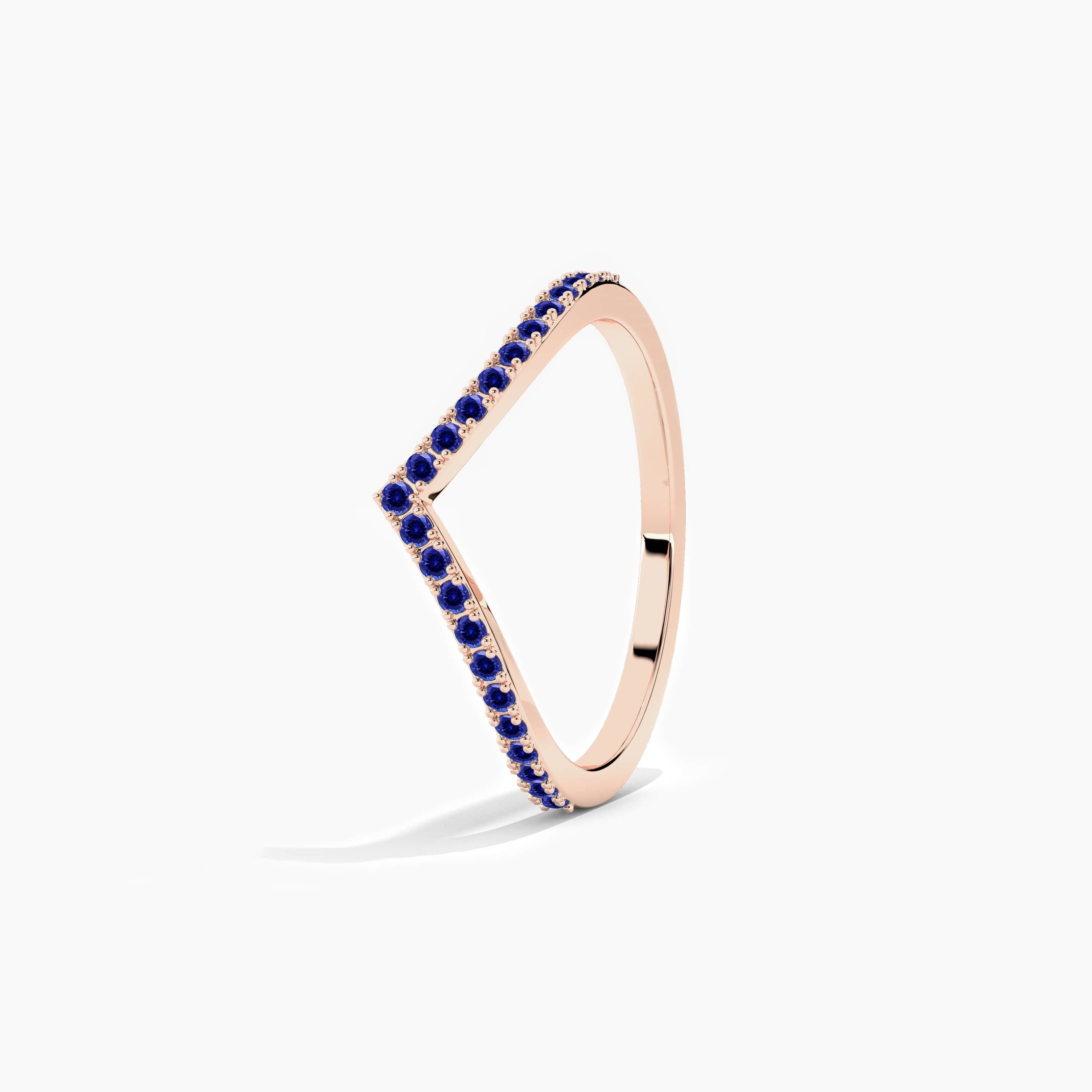 blue sapphire diamond curved ring in rose gold