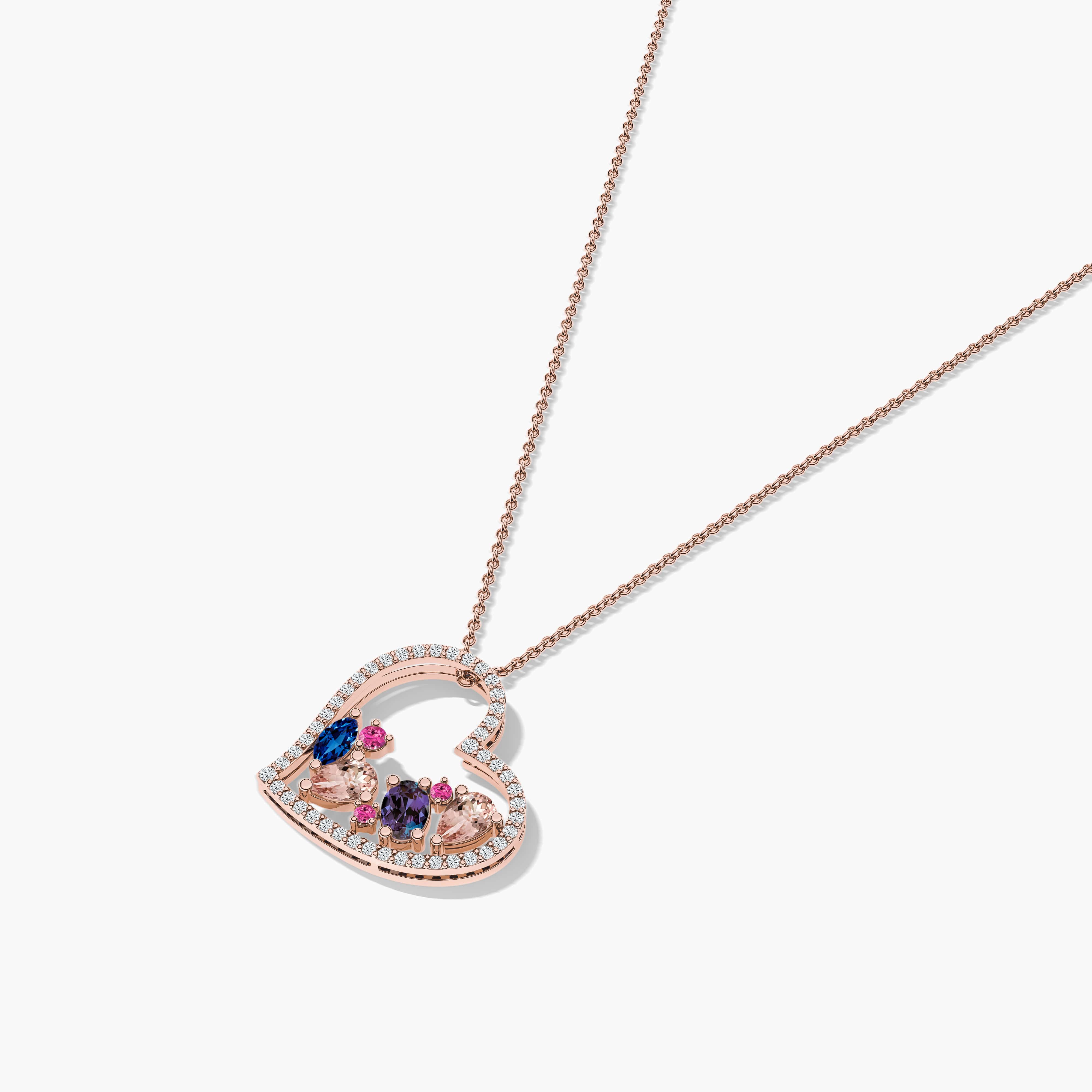 Multicolored Gemstone Necklace with Heart