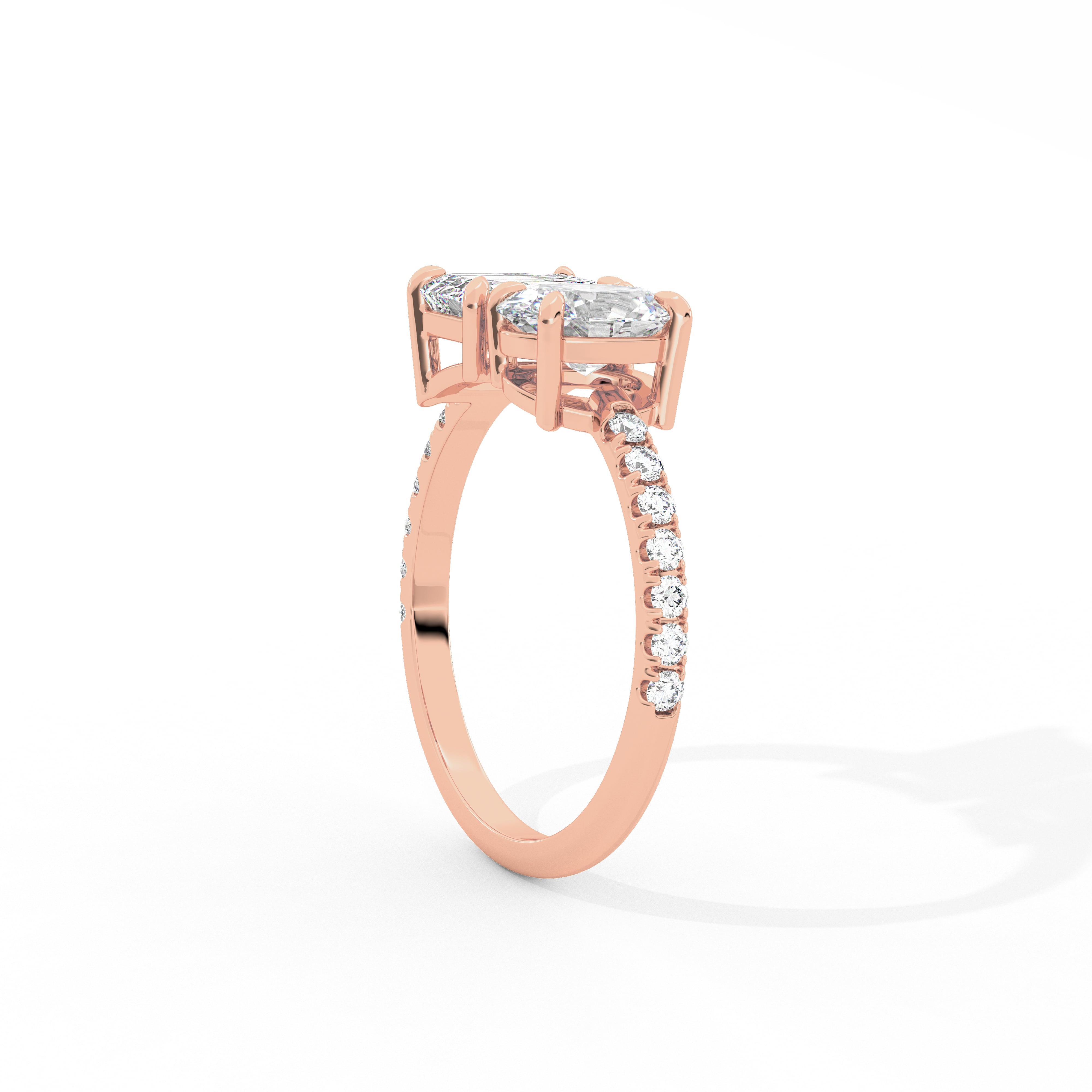 Toi Et Moi Ring Oval and Emerald Diamond In Rose Gold