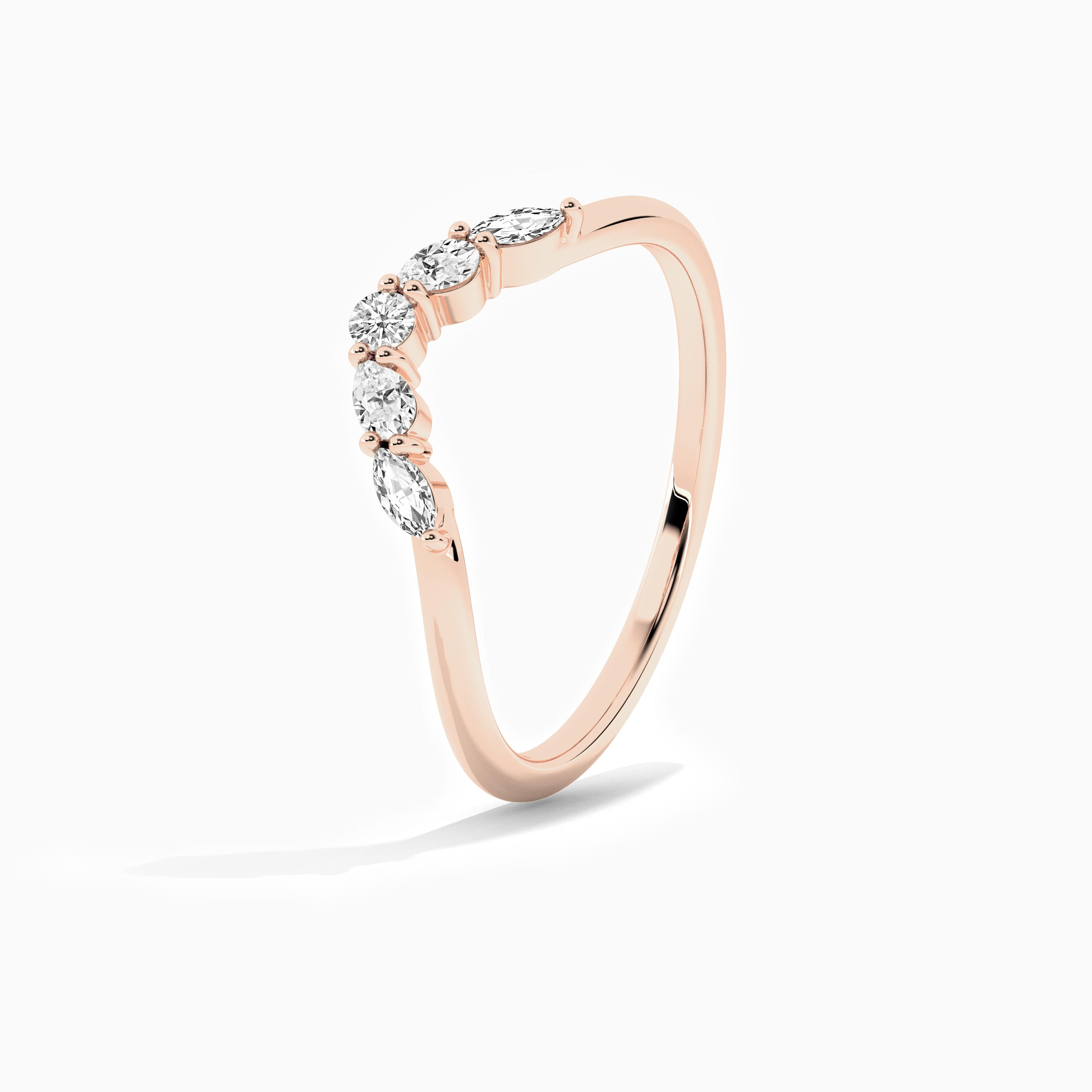  multi shape diamond curved ring