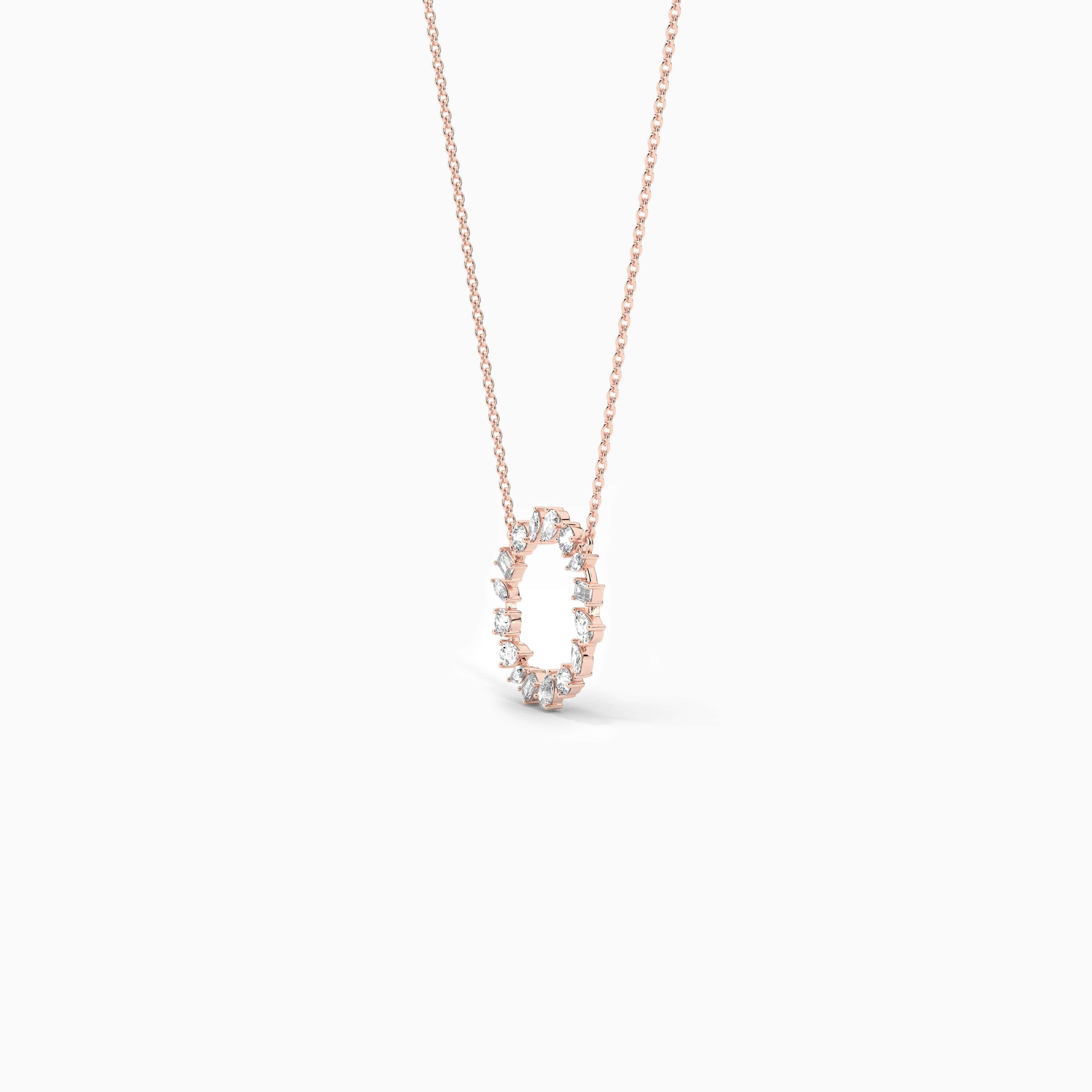  Rose gold multi shape diamond circle necklace