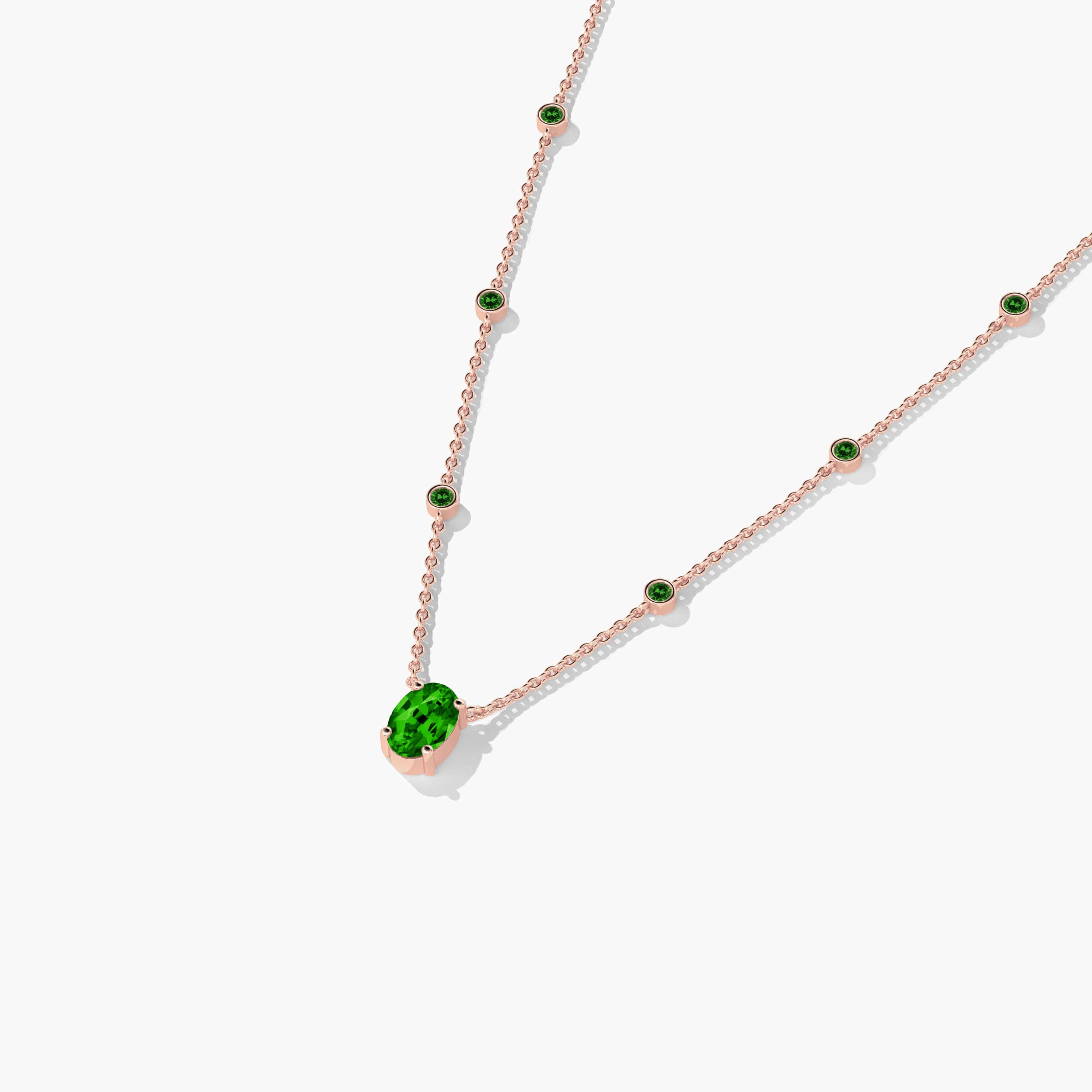 14k Rose Gold Emerald Station Necklace