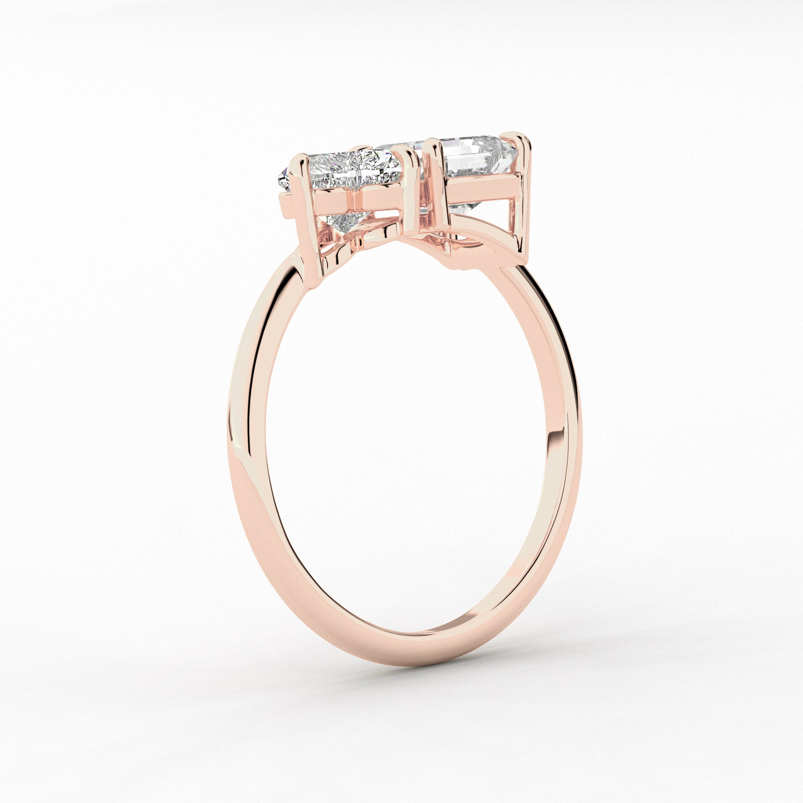 Asscher Shape & Heart Cut Diamond Toi Et Moi Ring In Rose  Gold