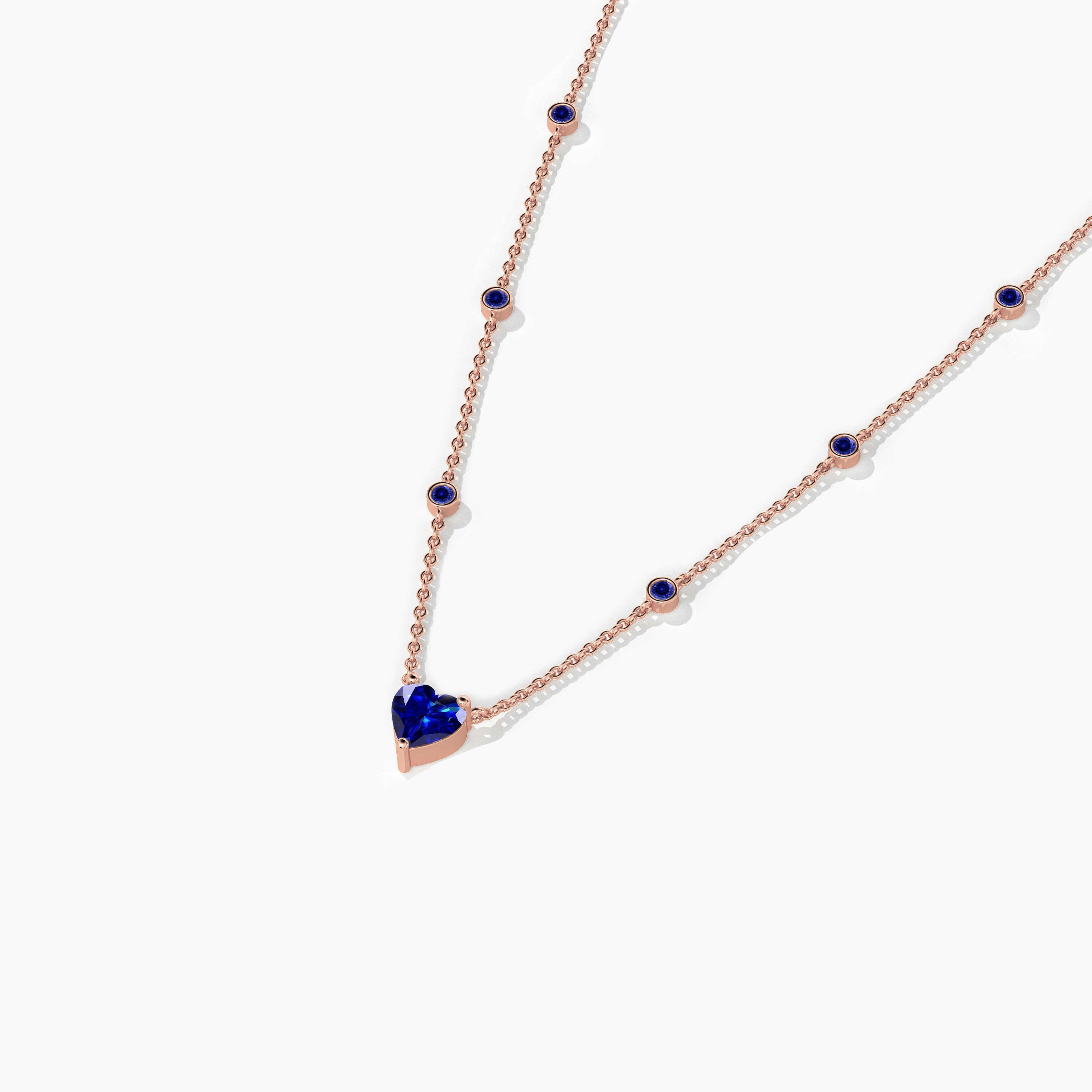 Blue Sapphire Heart Shape Station Necklace