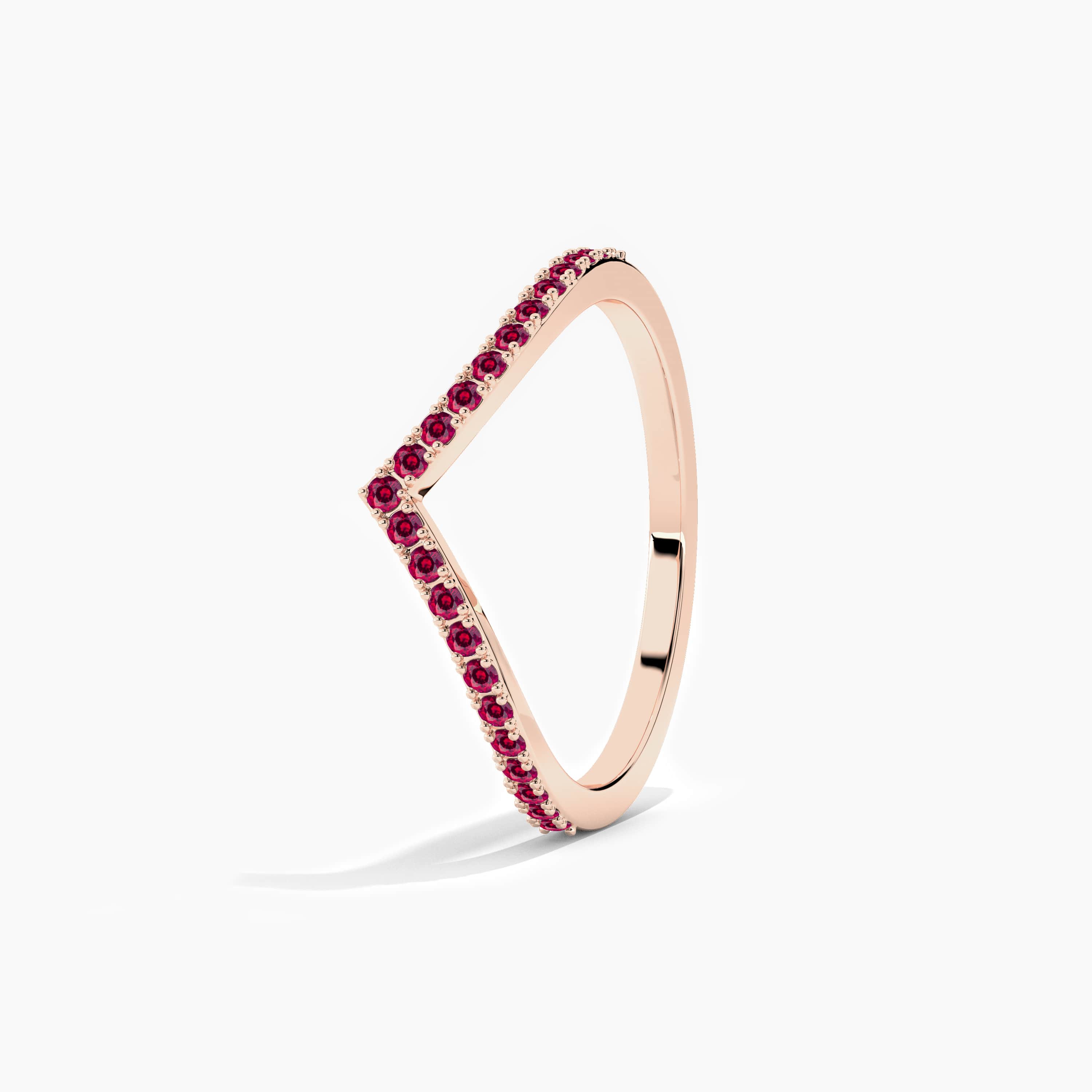rose gold curved ring in ruby 