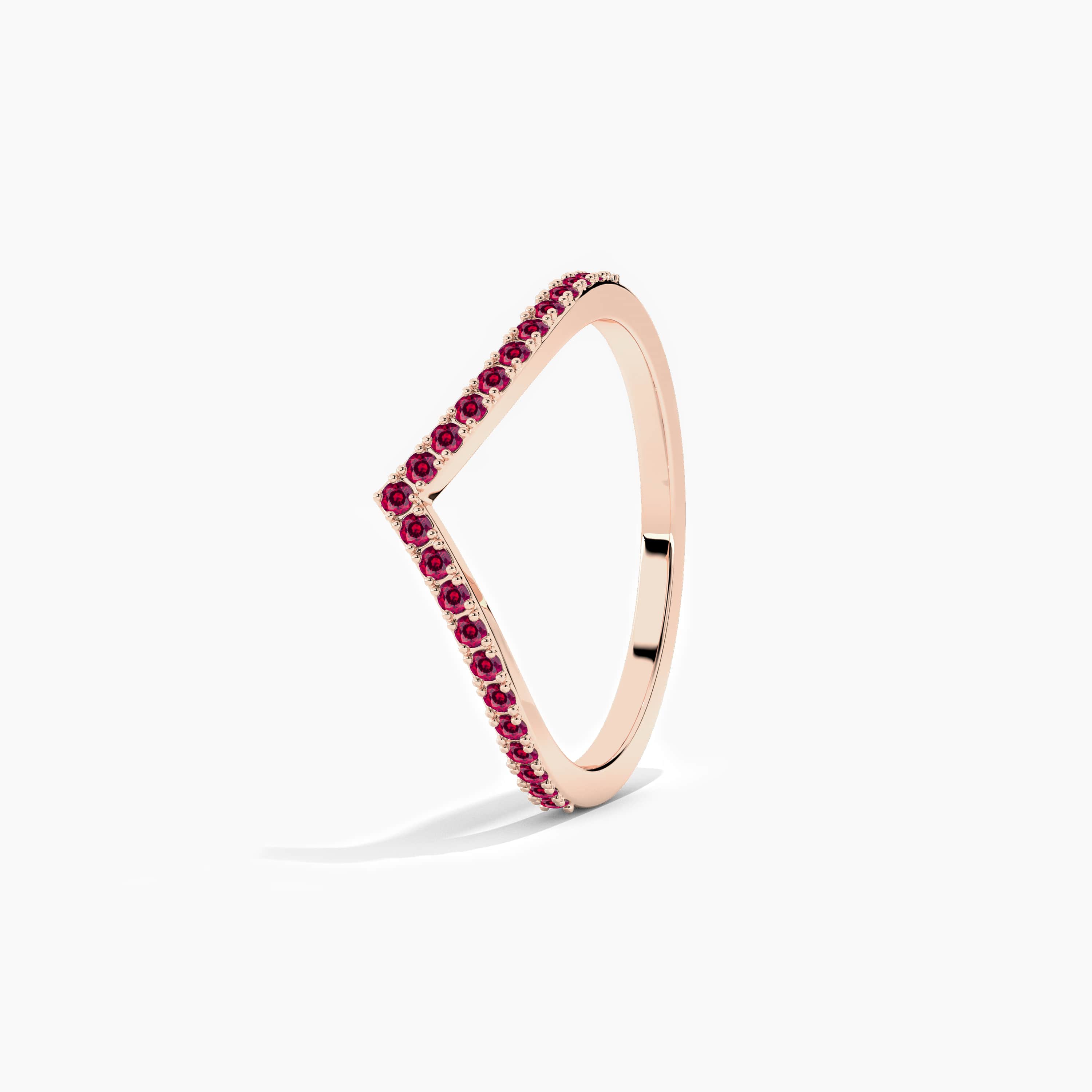 rose gold curved ring in ruby