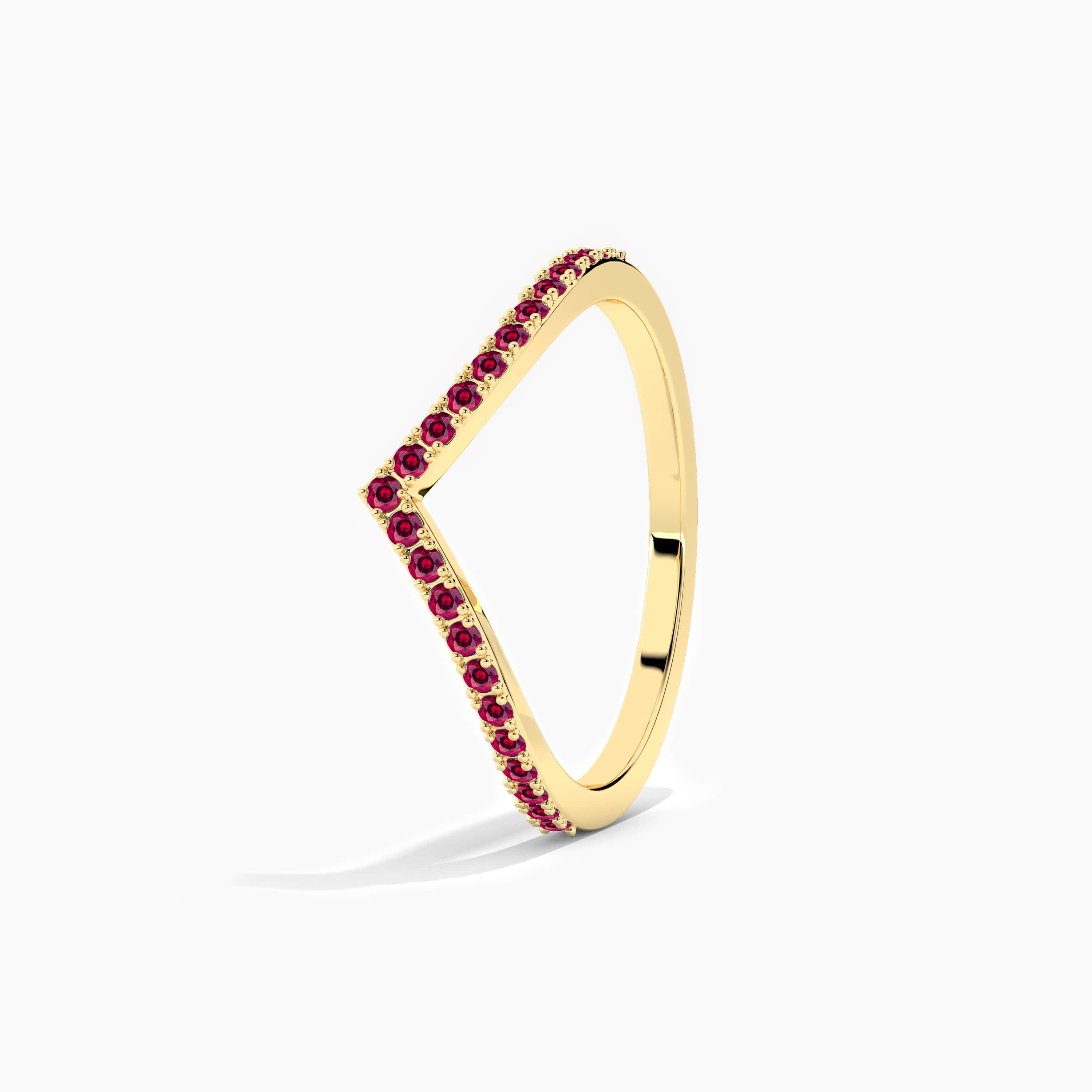 Ruby diamond curved ring in yellow gold 