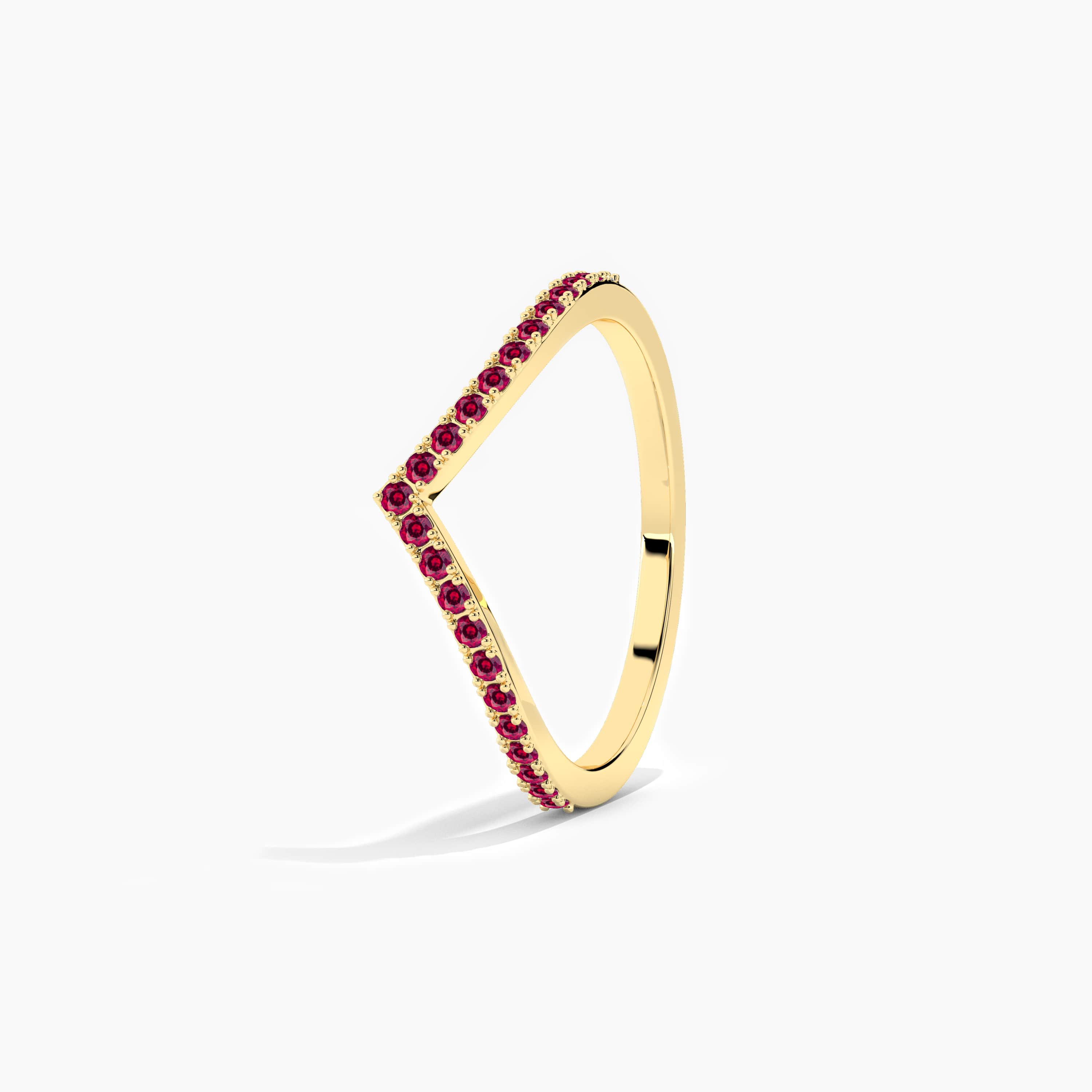 Ruby diamond curved ring in yellow gold