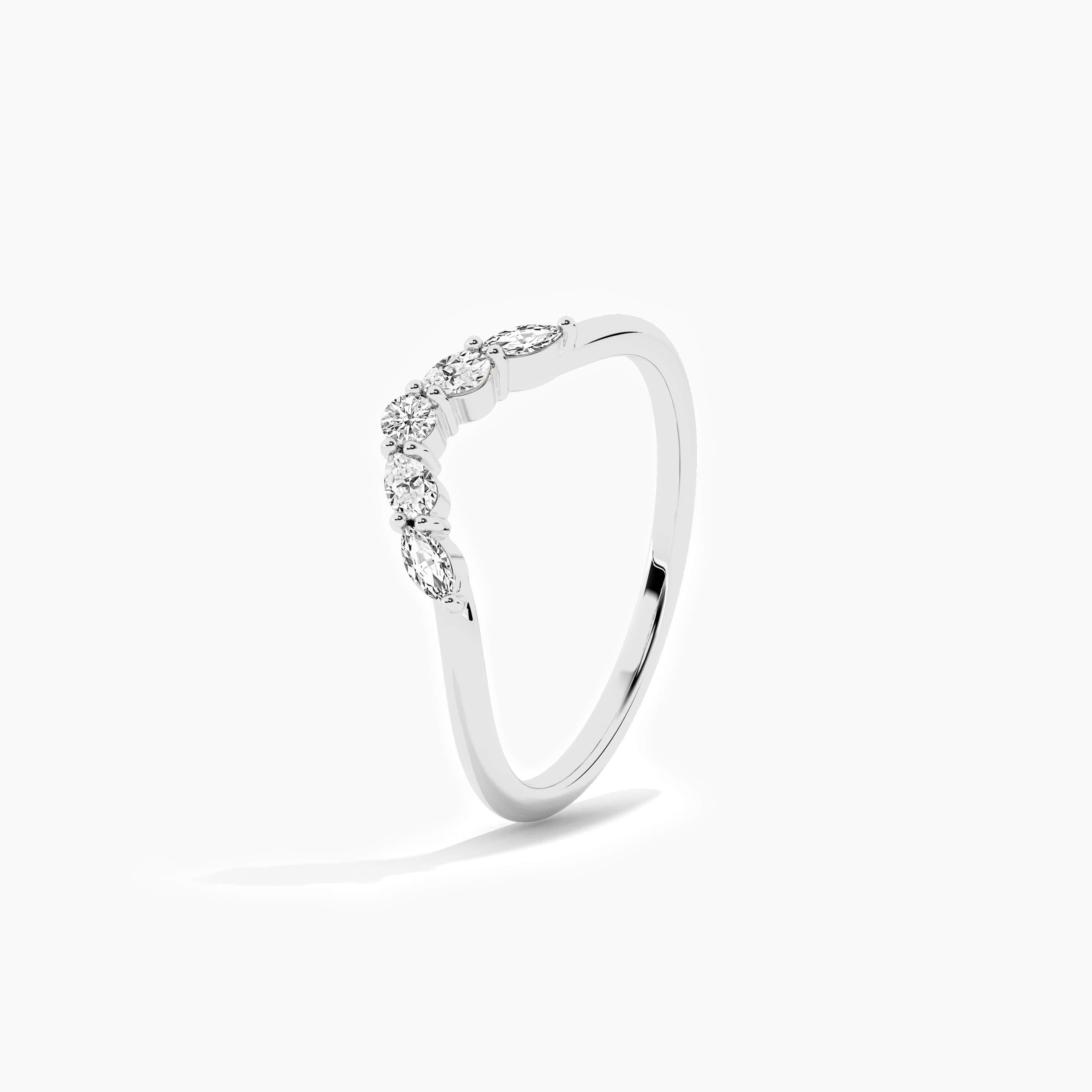 multi shape diamond curved ring white gold