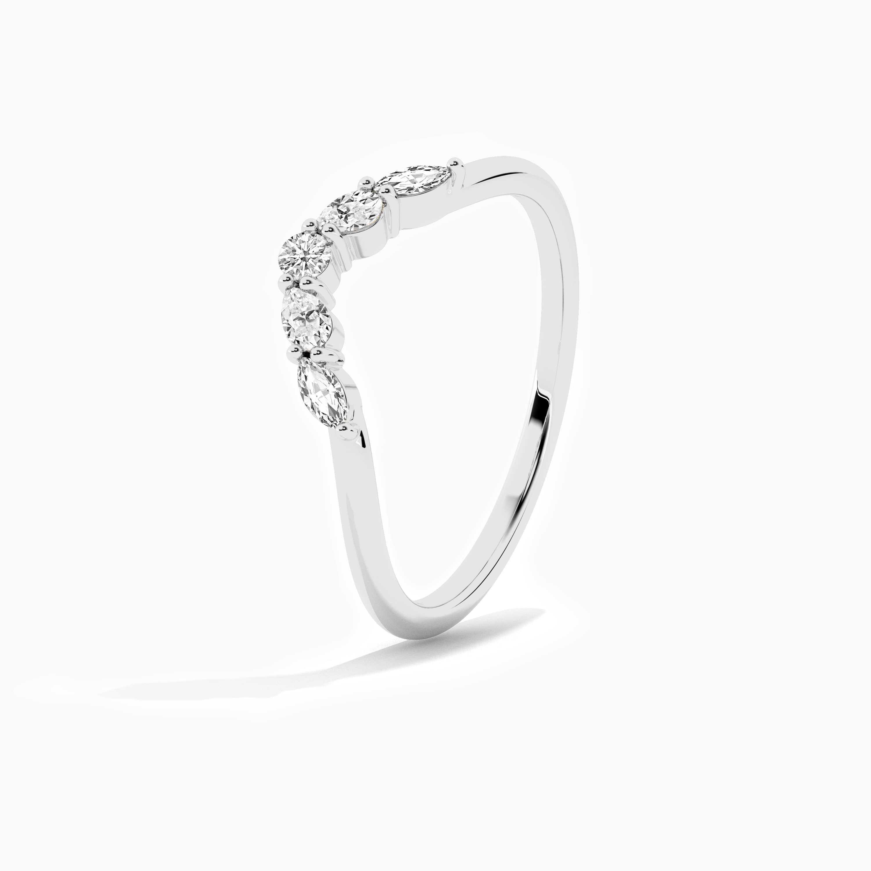 multi shape diamond curved ring white gold 