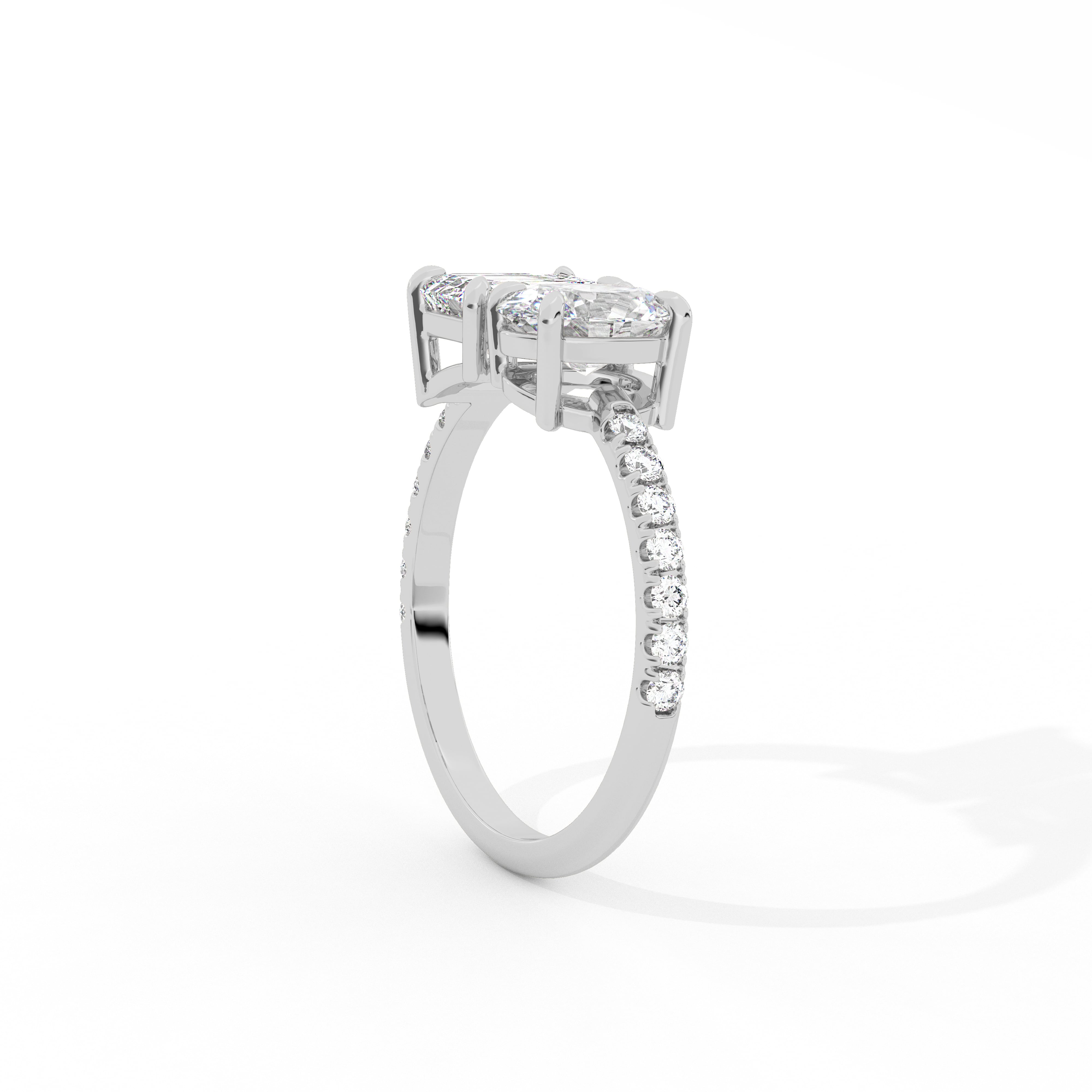 Oval & Emerald Cut Lab-Grown Diamond Toi Et Moi Engagement Ring in White Gold