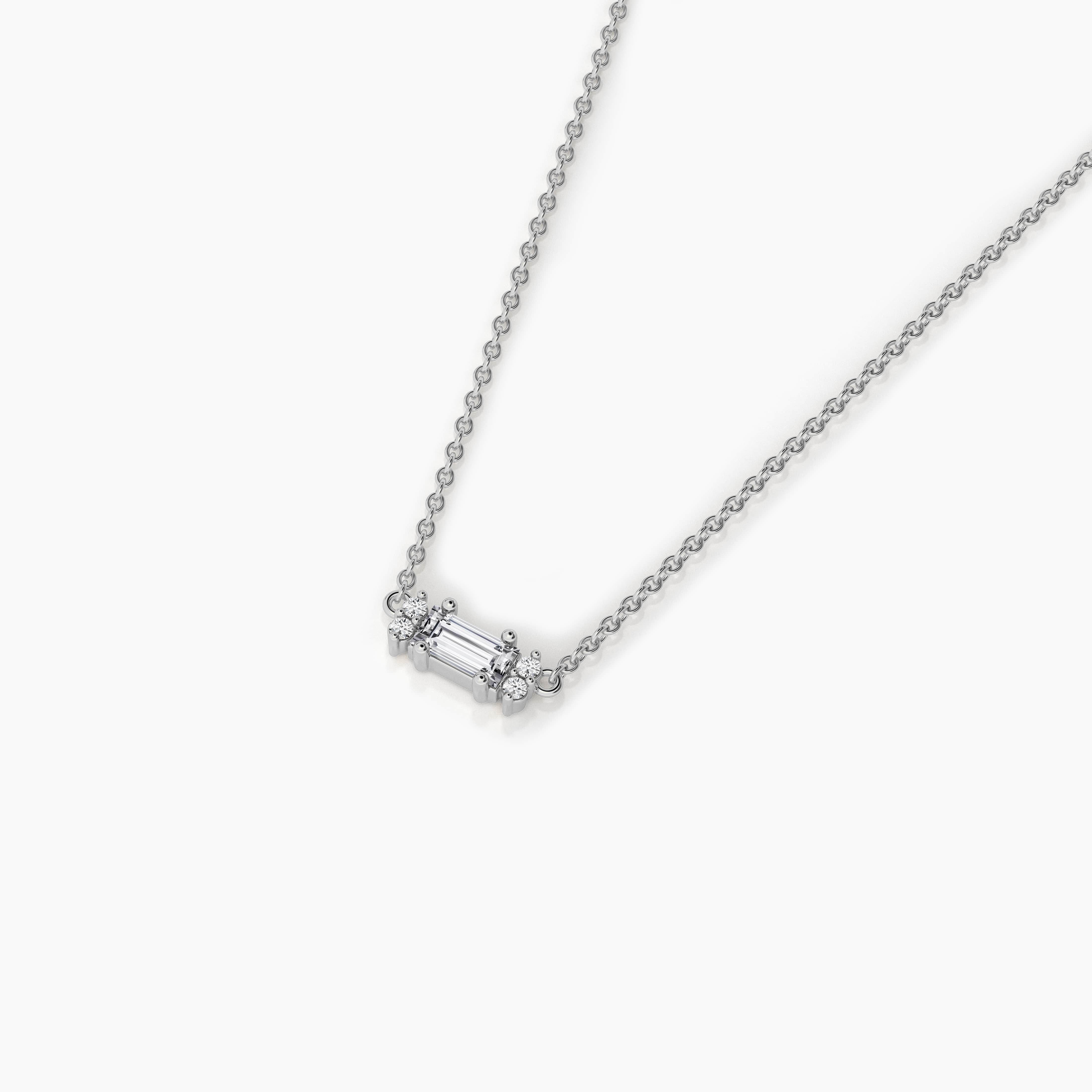 Baguette and round shape diamond pendant necklace in white gold  