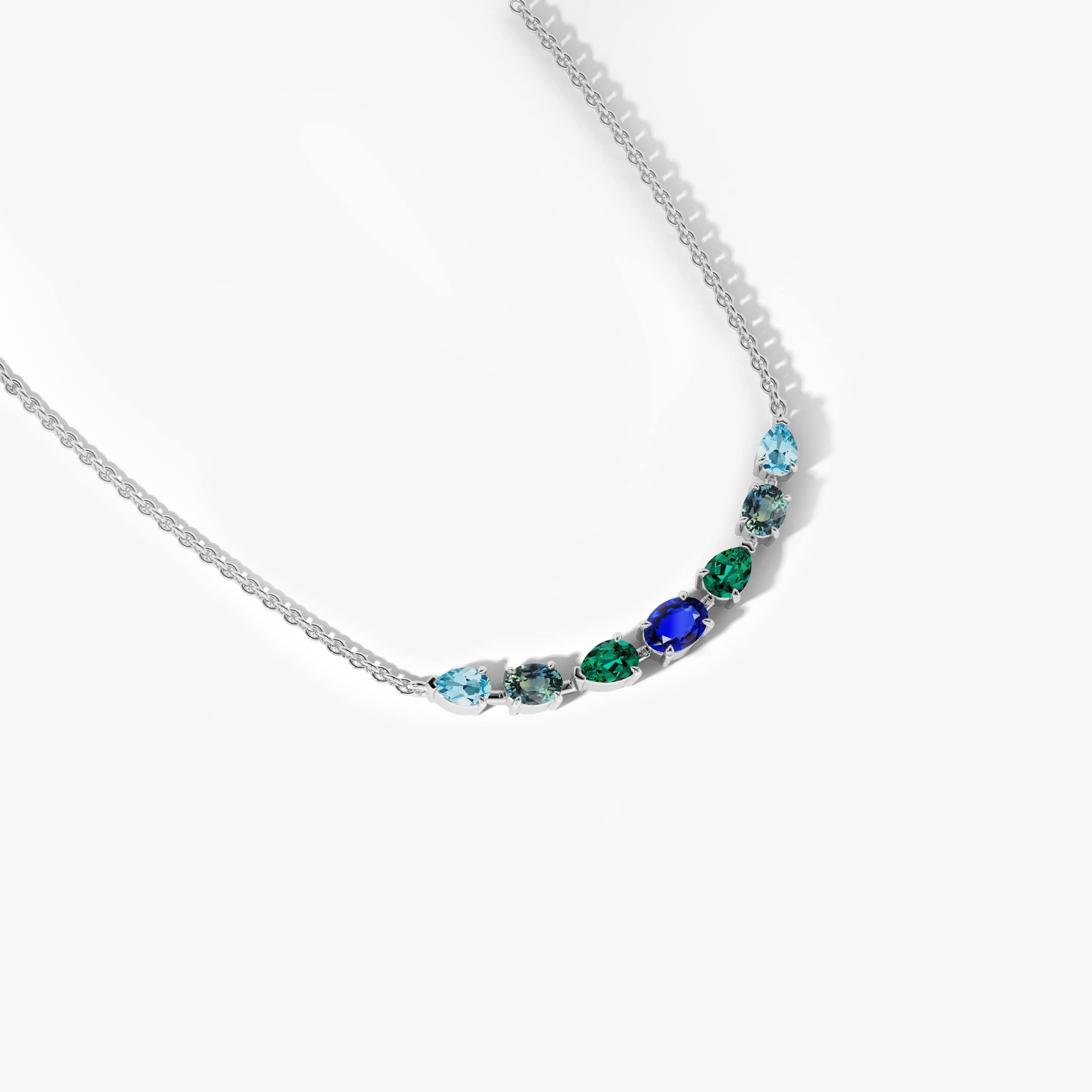 White gold blue shade gemstone necklace