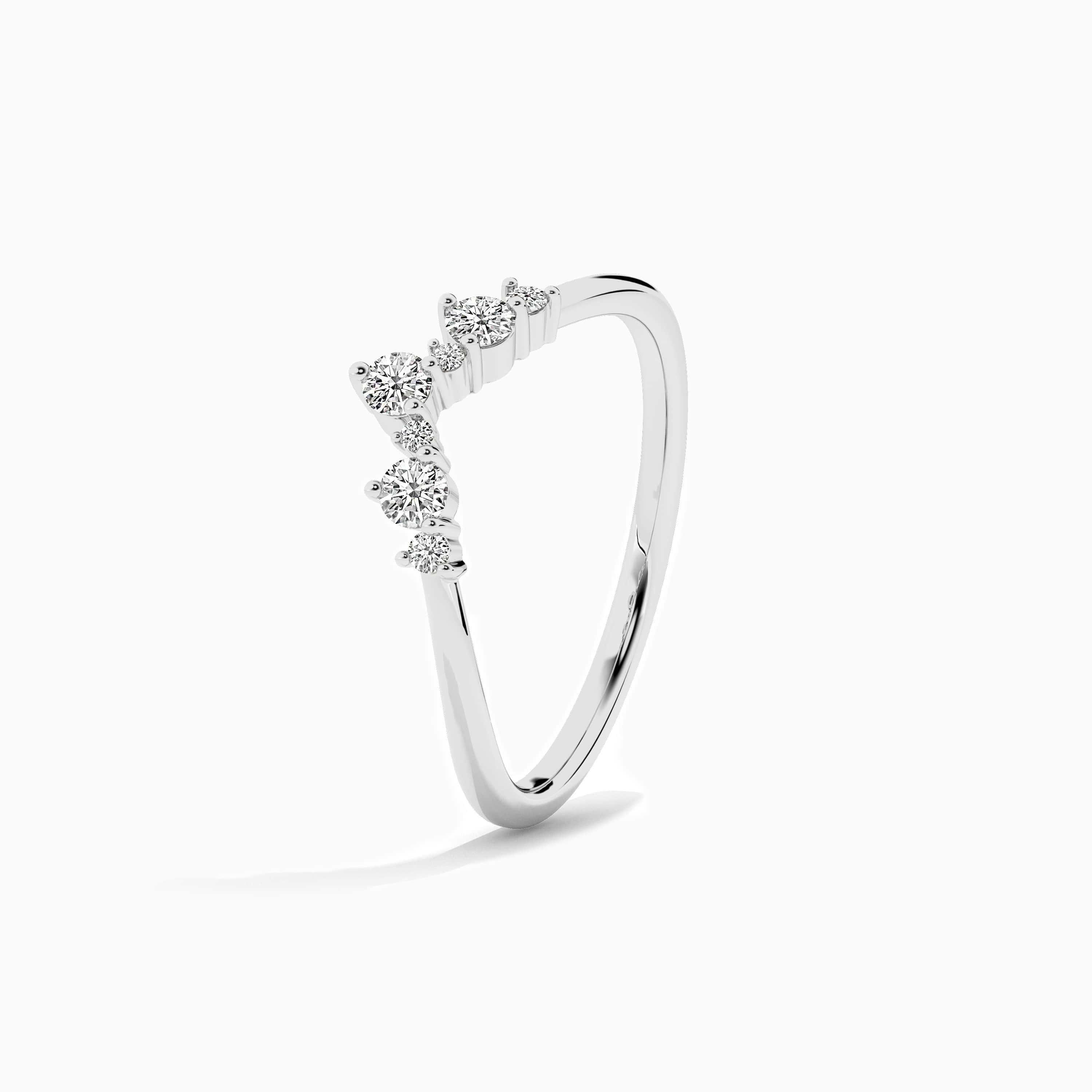 White gold moissanite diamond curved ring