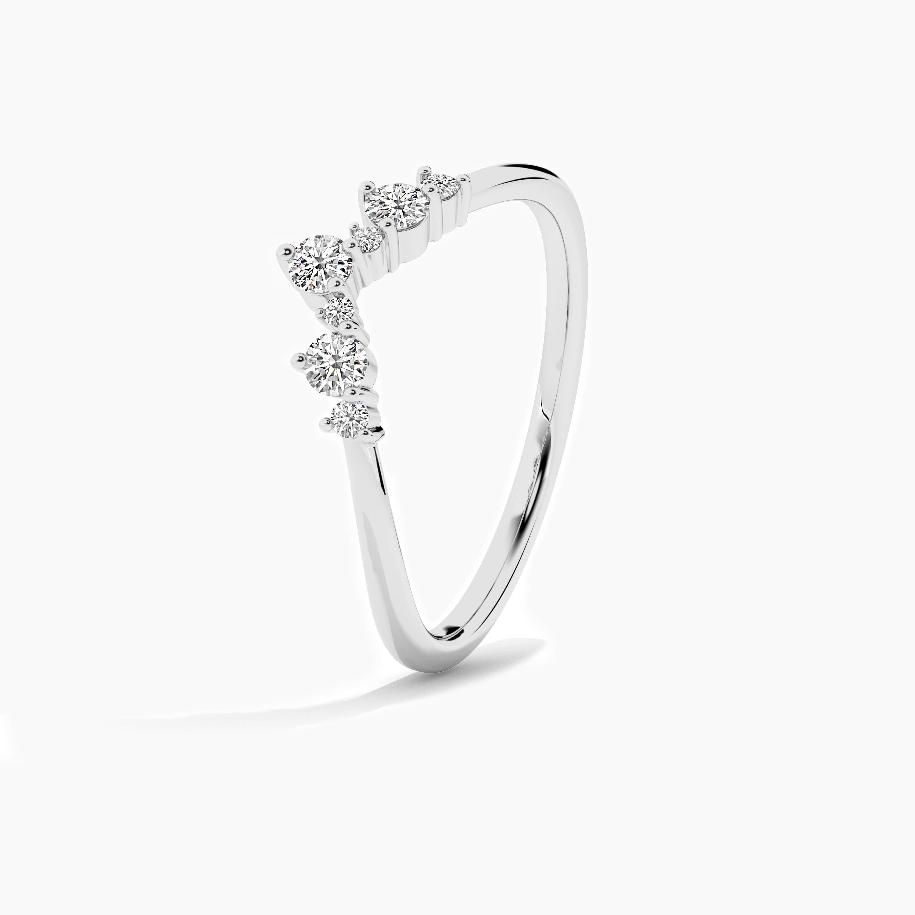 White gold moissanite diamond curved ring 